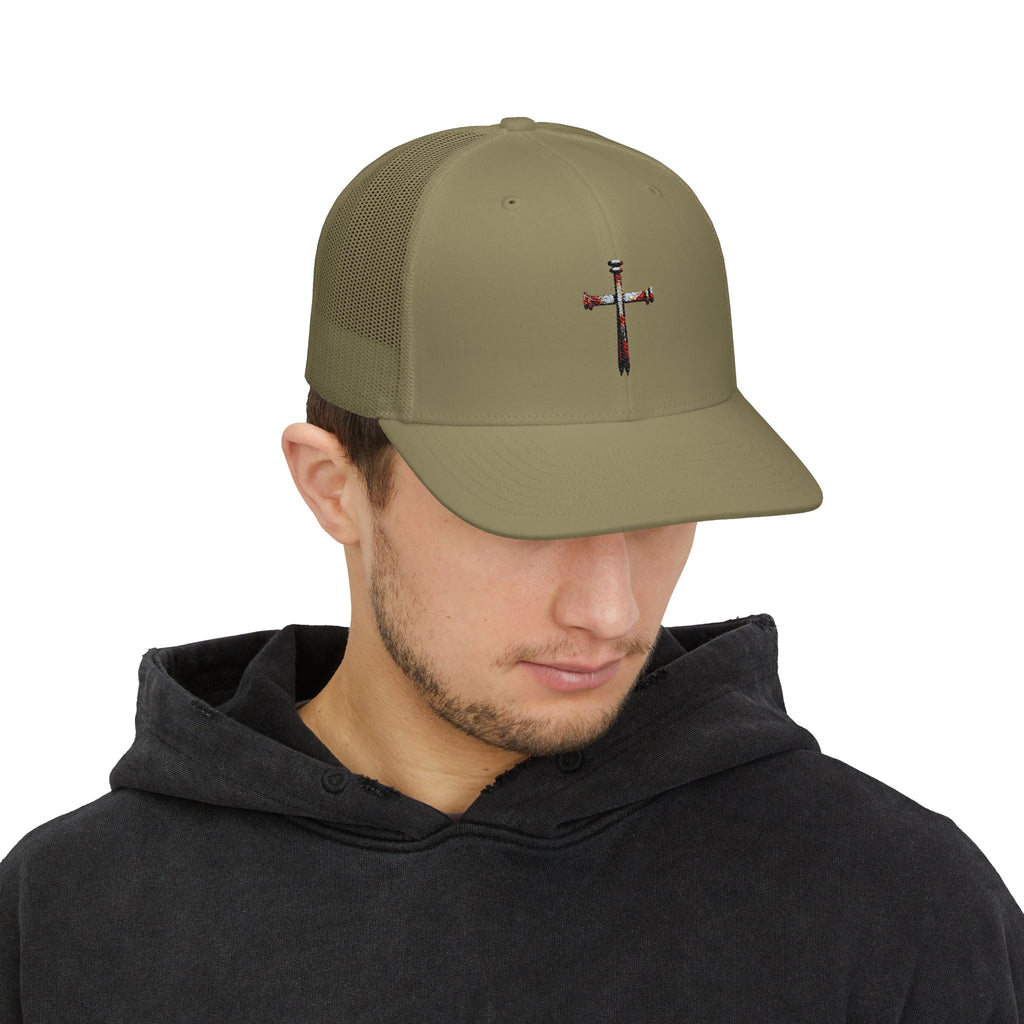 Nail Cross Embroidered Trucker Hat — Christian Snapback Cap