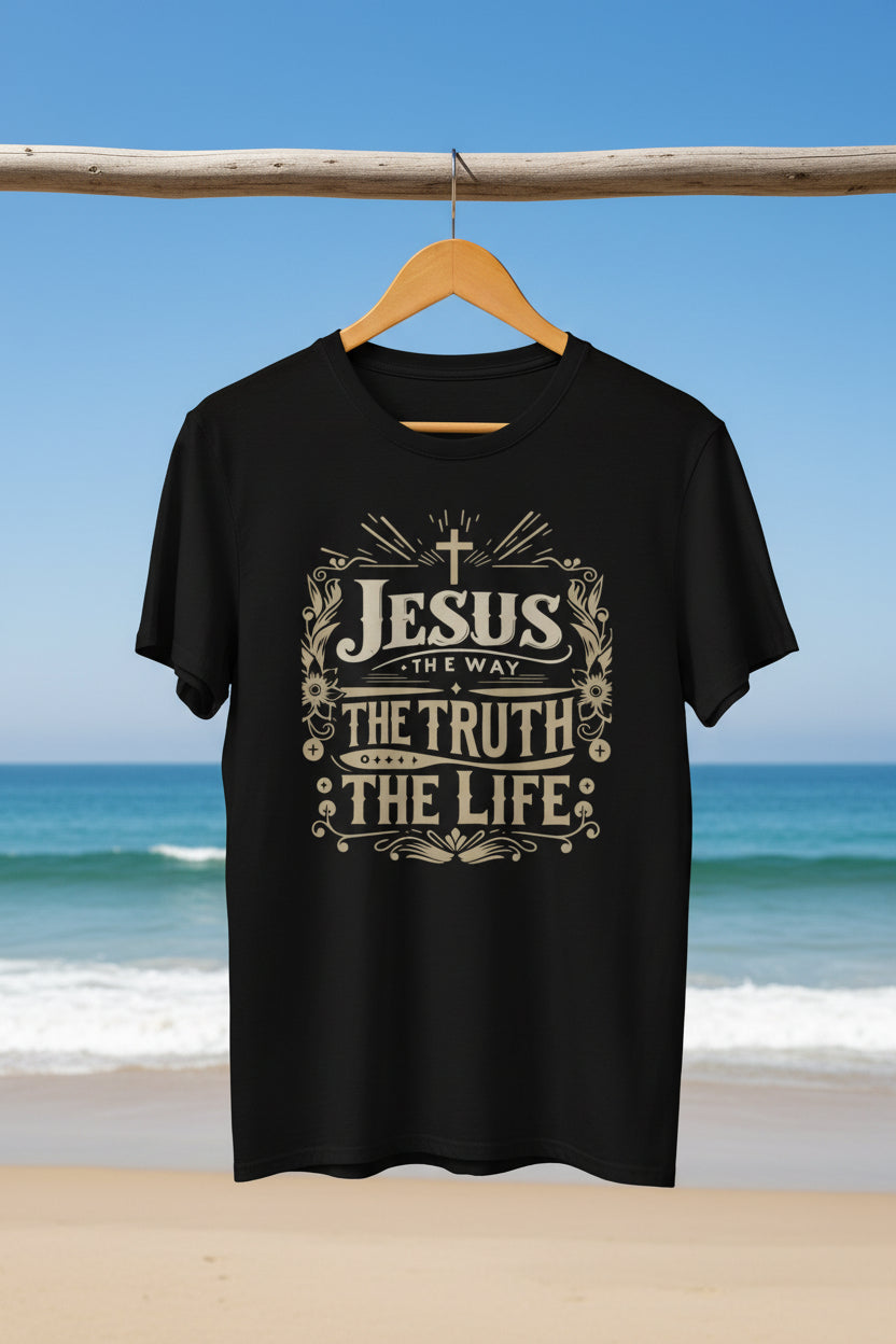 Christian T-Shirt — "Jesus the Way the Truth the Life" Faith Tee Black