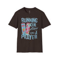 Christian T-Shirt — "Running on an Alani and a Prayer" Dark Chocolate