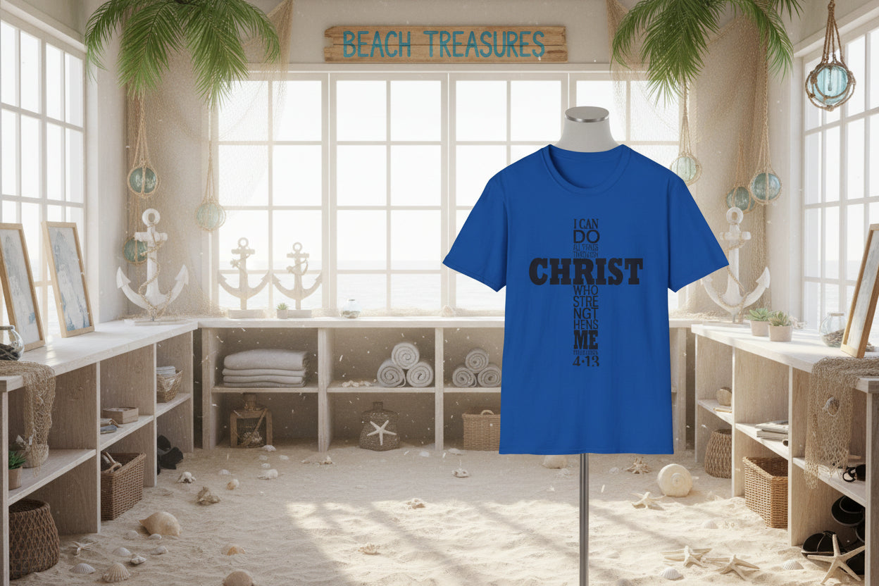 Cross Christian T‑Shirt – I Can Do All Things Through Christ Tee Royal