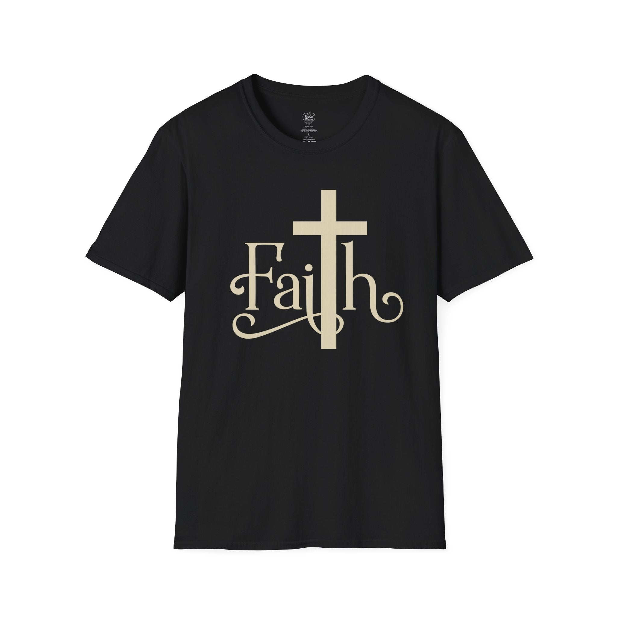 Faith Cross T-Shirt — Elegant Christian Inspirational Tee Black
