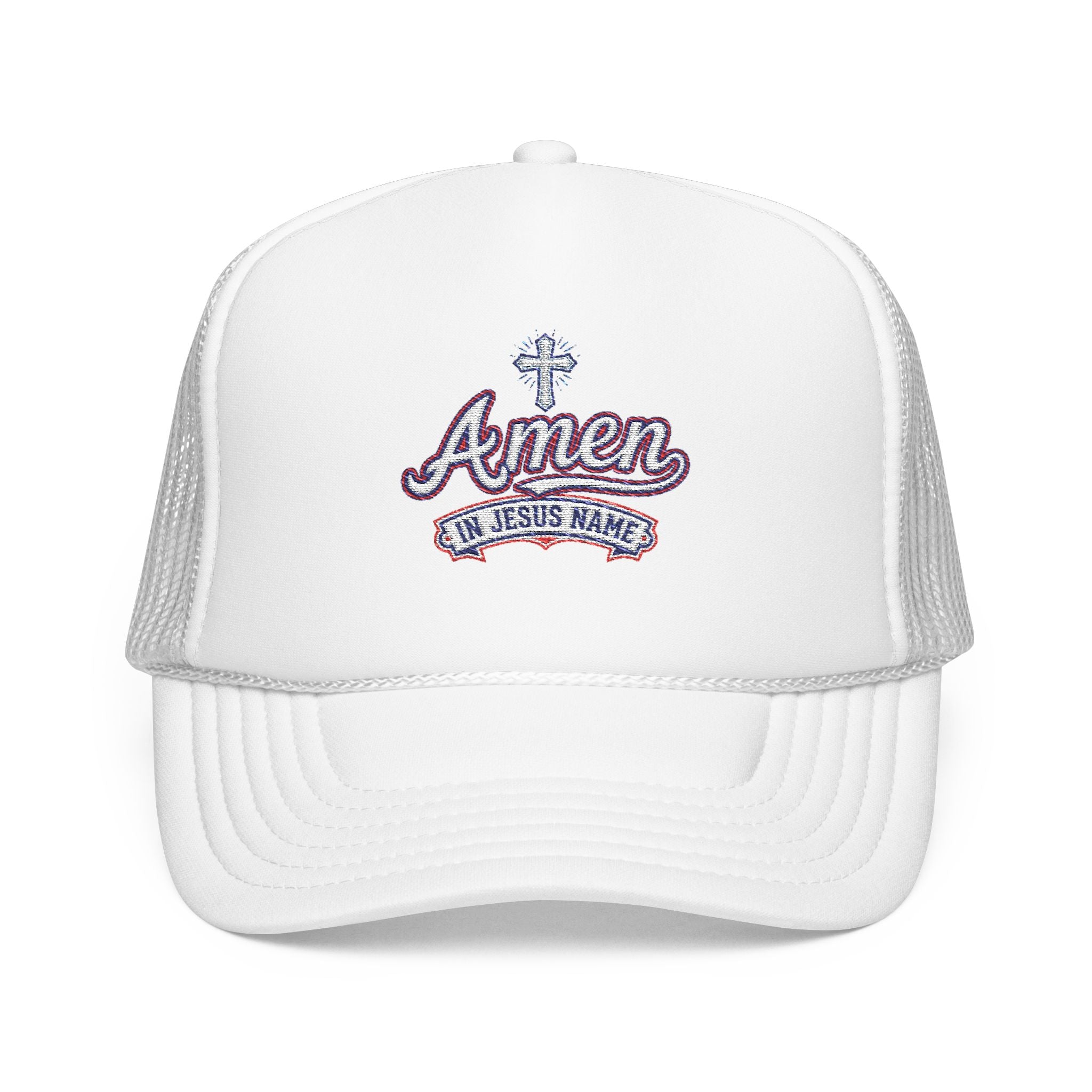 Amen 'In Jesus Name' Embroidered Trucker Hat — Atlanta A. Snapback
