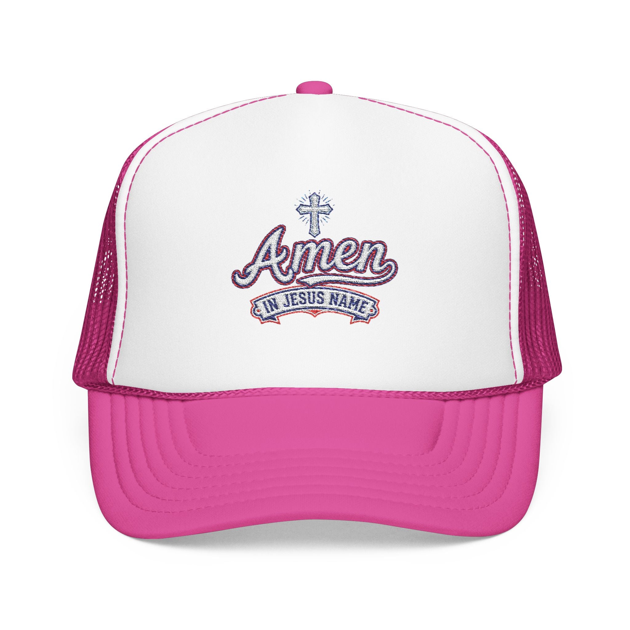 Amen 'In Jesus Name' Embroidered Trucker Hat — Atlanta A. Snapback