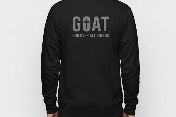 GOAT Hoodie Tee — "God Over All Things" Christian Long-Sleeve Hooded Shirt Black