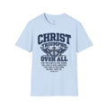Christ Triumphs Over All T-Shirt — Isaiah 33:22 Christian Faith Tee Light Blue