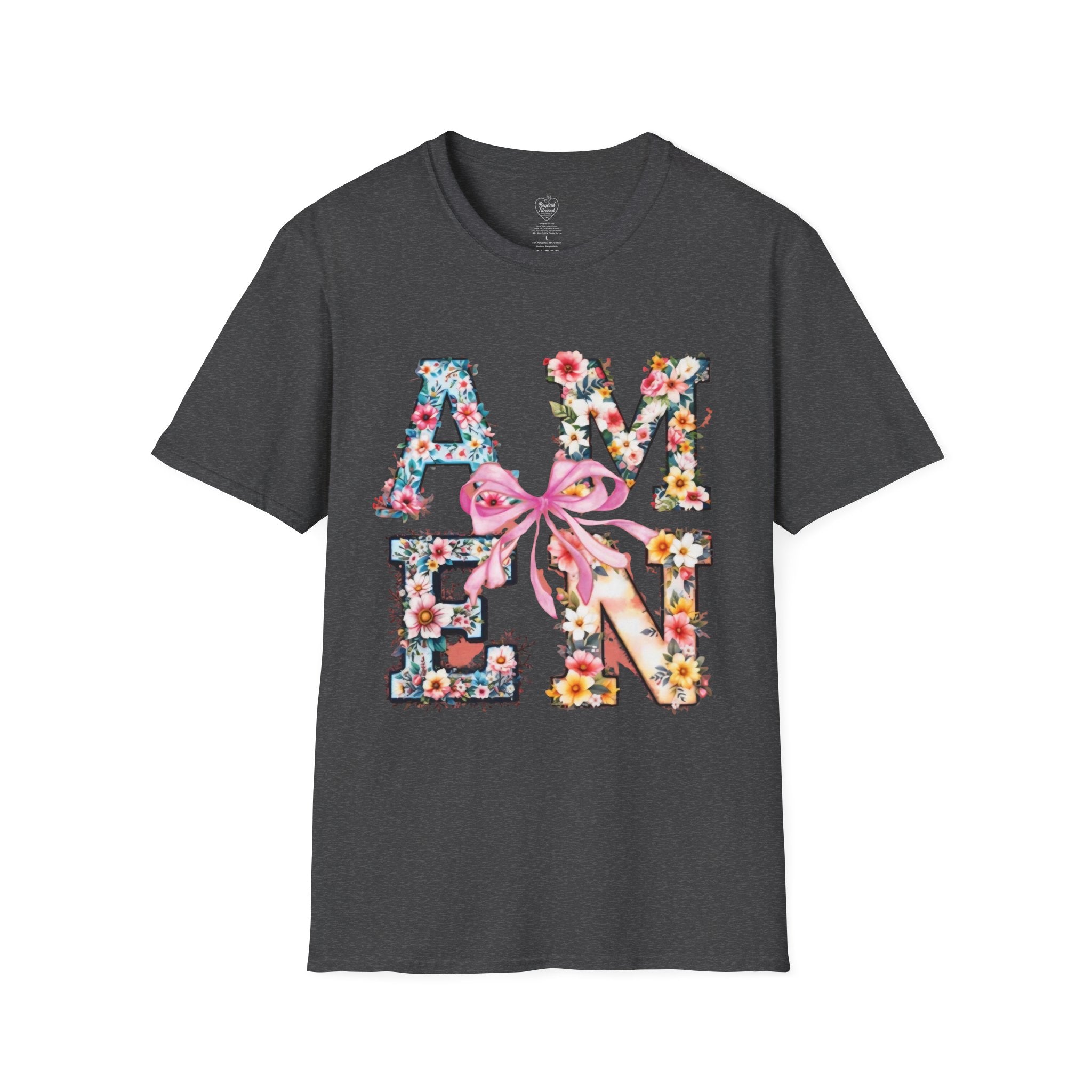 Amen Patchwork Flower Jesus T-Shirt Dark Heather