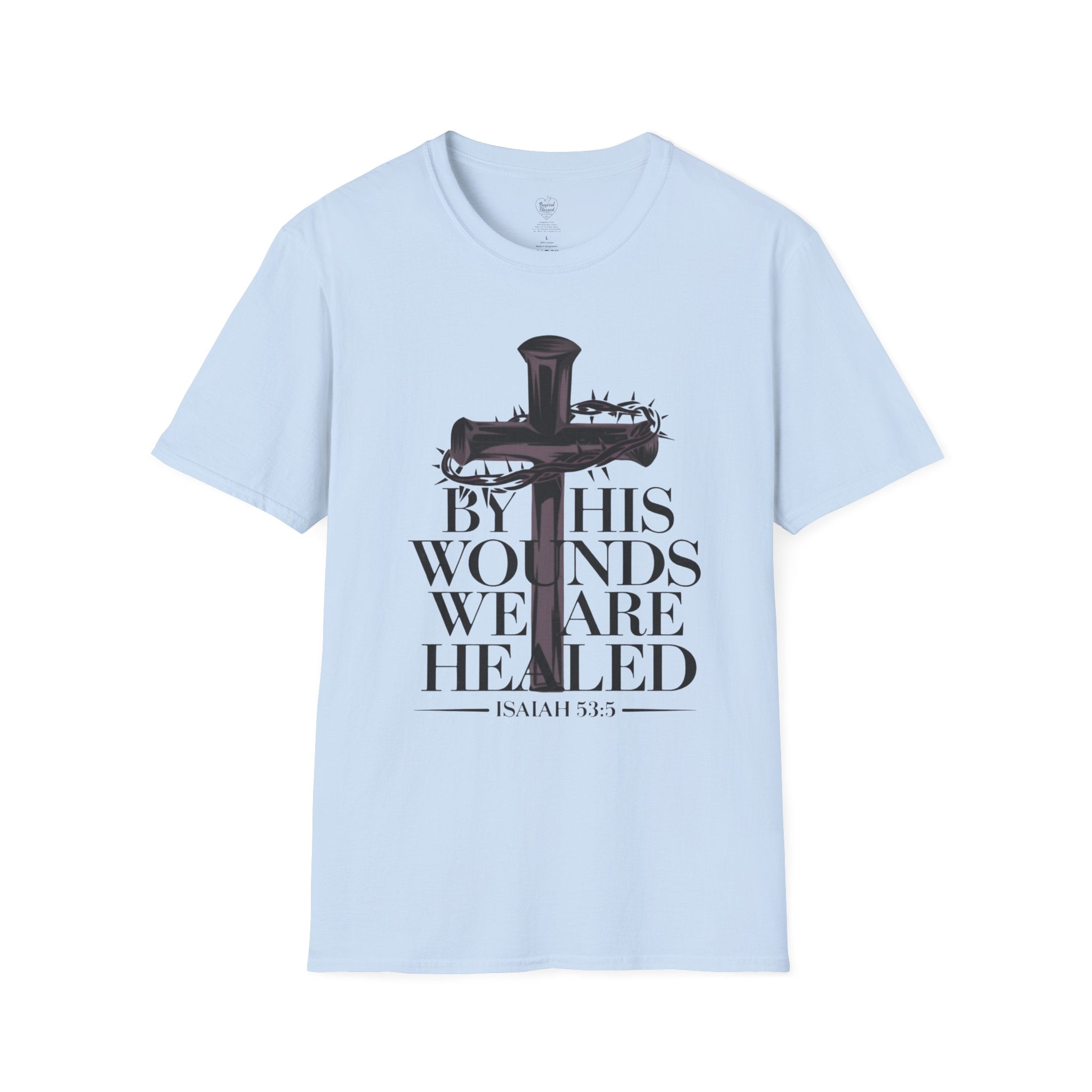 Isaiah 'By His Wounds We Are Healed' Cross T-Shirt Light Blue