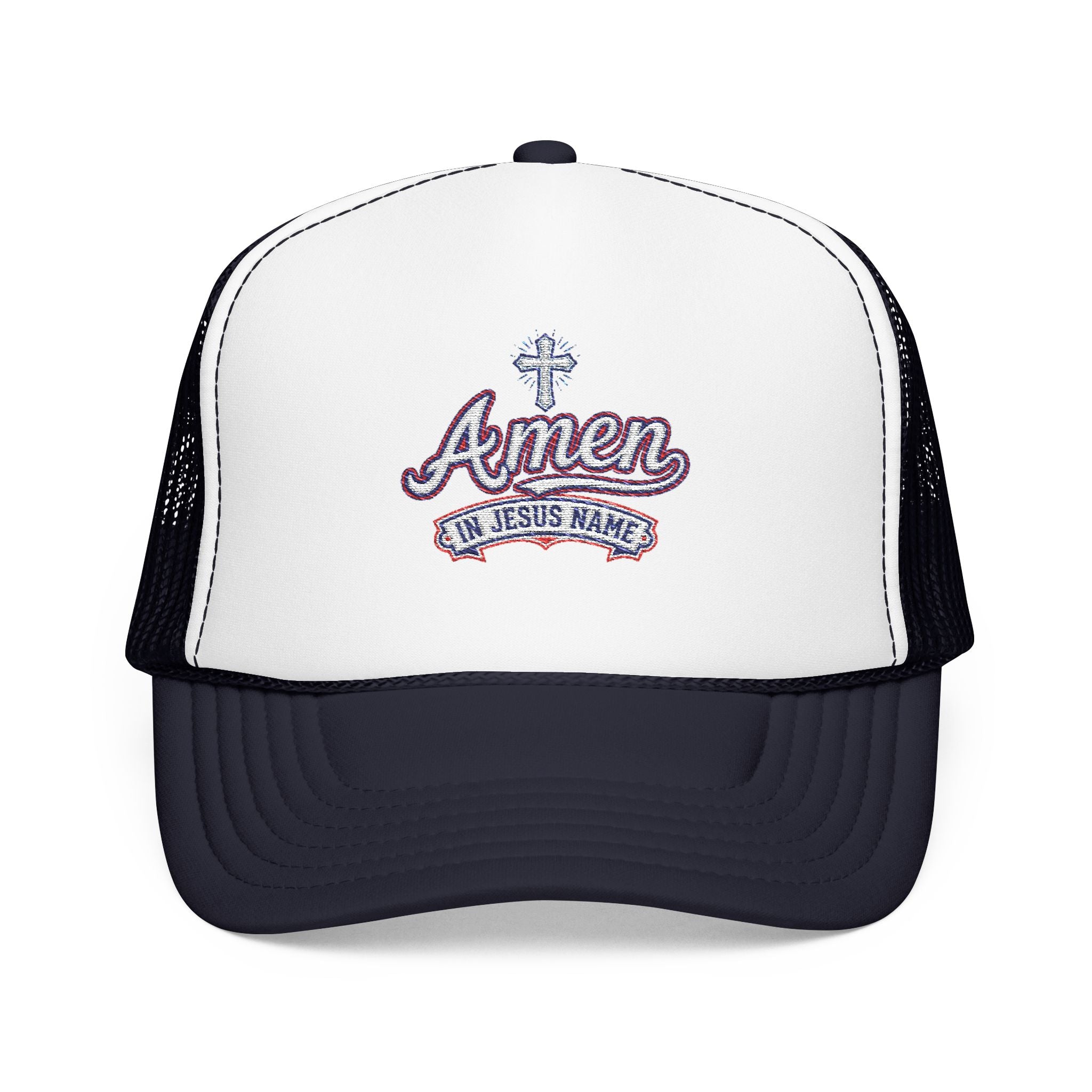 Amen 'In Jesus Name' Embroidered Trucker Hat — Atlanta A. Snapback