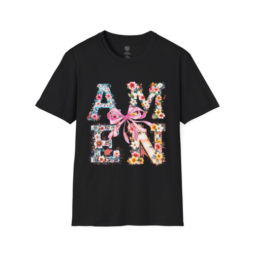 Amen Patchwork Flower Jesus T-Shirt Black