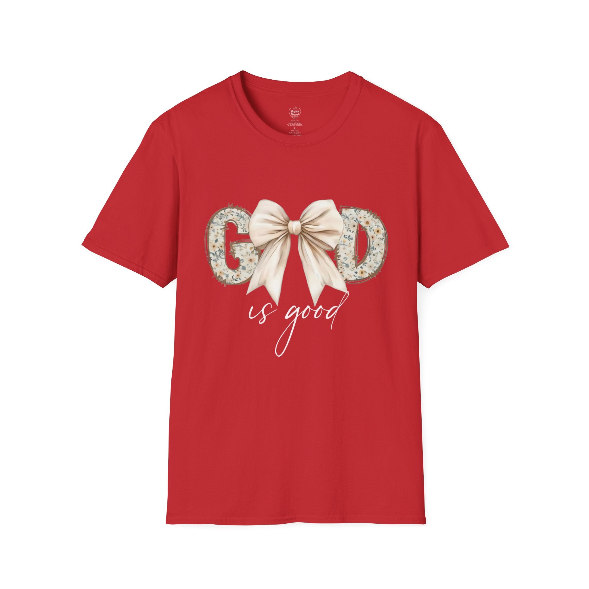 God Is Good Christian T‑Shirt – Floral Bow Faith Tee for Women Red