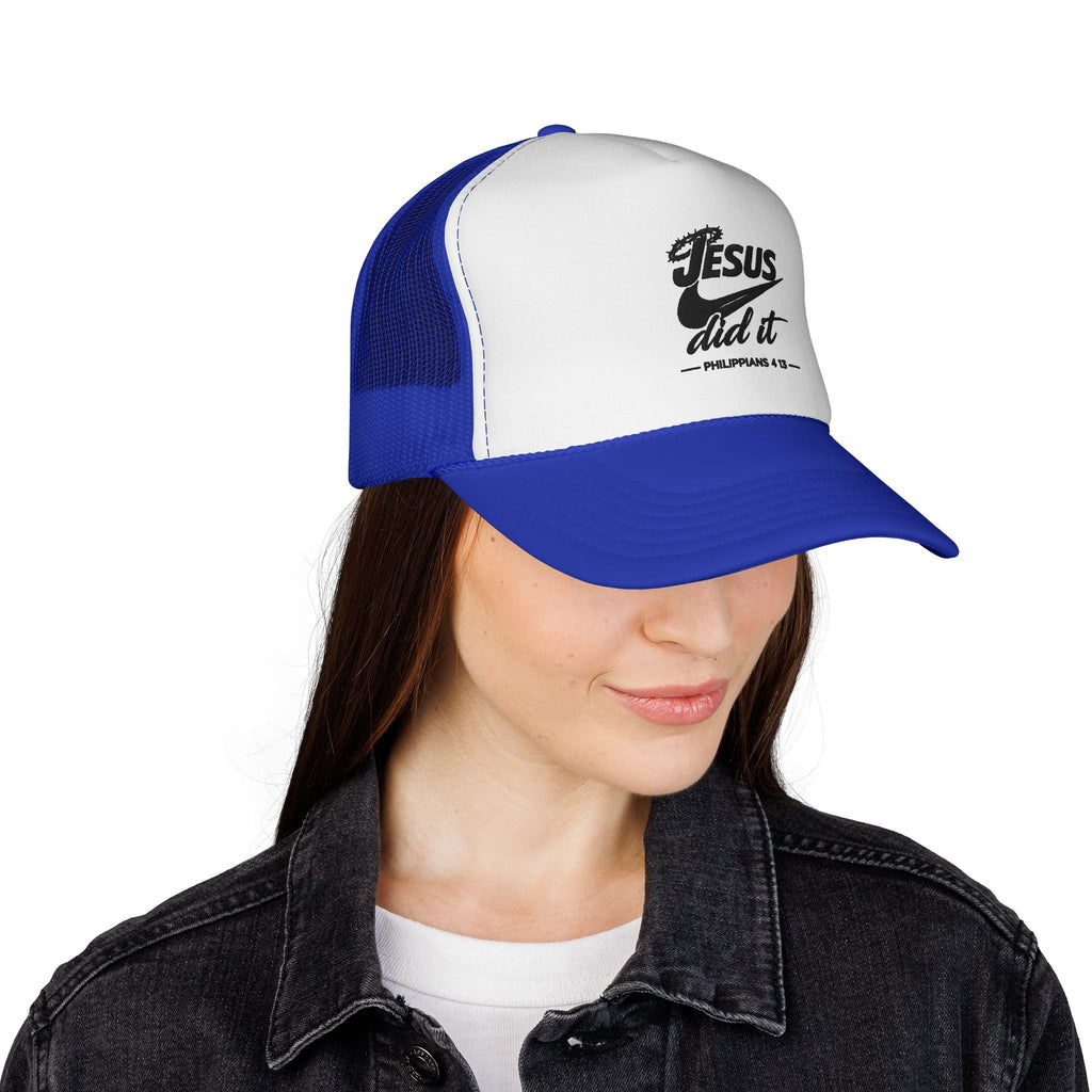 Jesus Did It Embroidered Trucker Cap — Christian Snapback Hat