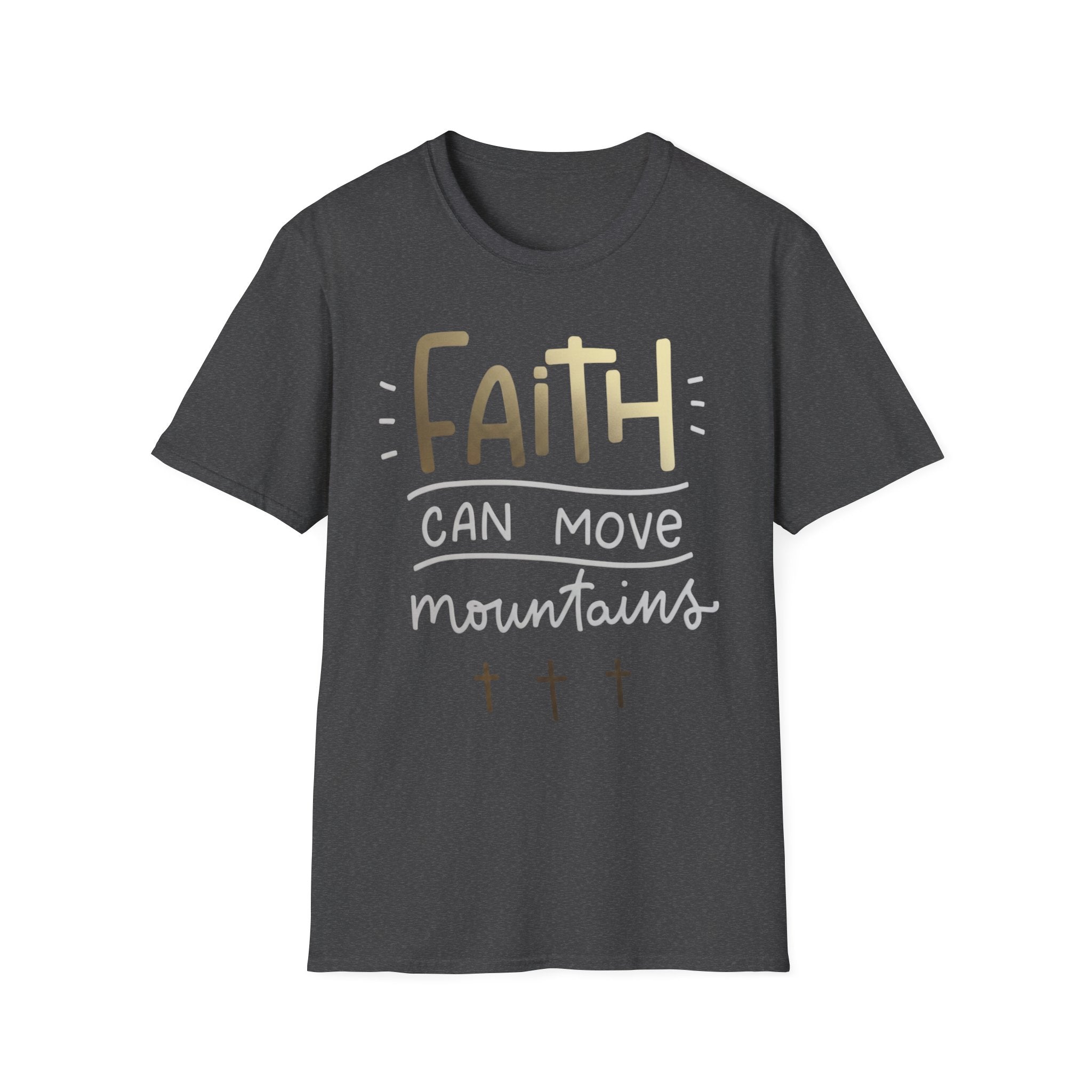 Faith Can Move Mountains T‑Shirt | Christian Scripture Tee Matthew 17:20 Dark Heather