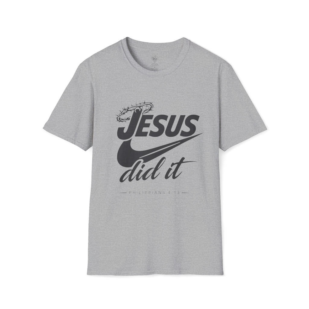 Jesus Did It T-Shirt 2— Philippians 4:13 Crown of Thorns Christian Tee Sport Grey