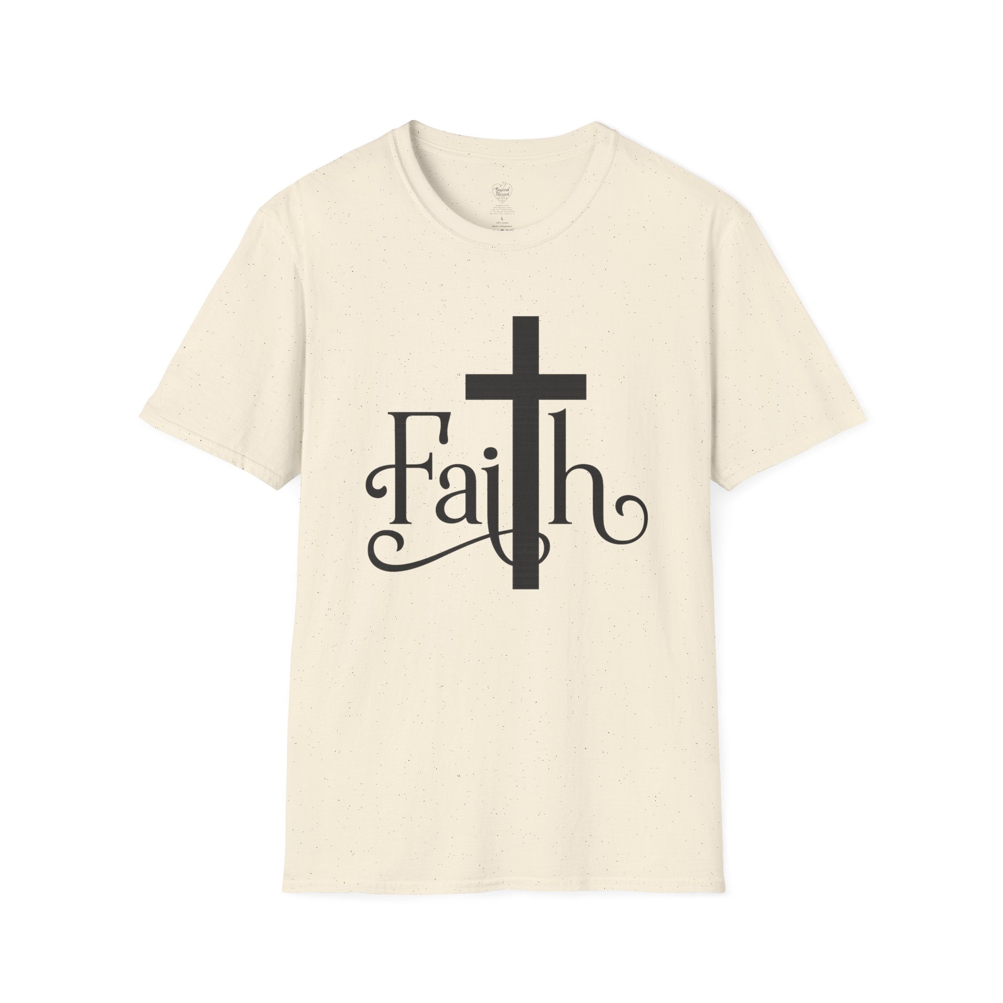 Faith Cross T-Shirt — Elegant Christian Inspirational Tee Natural
