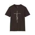 Cursive Faith Christian T‑Shirt – Minimalist Vertical Scripture Tee Dark Chocolate