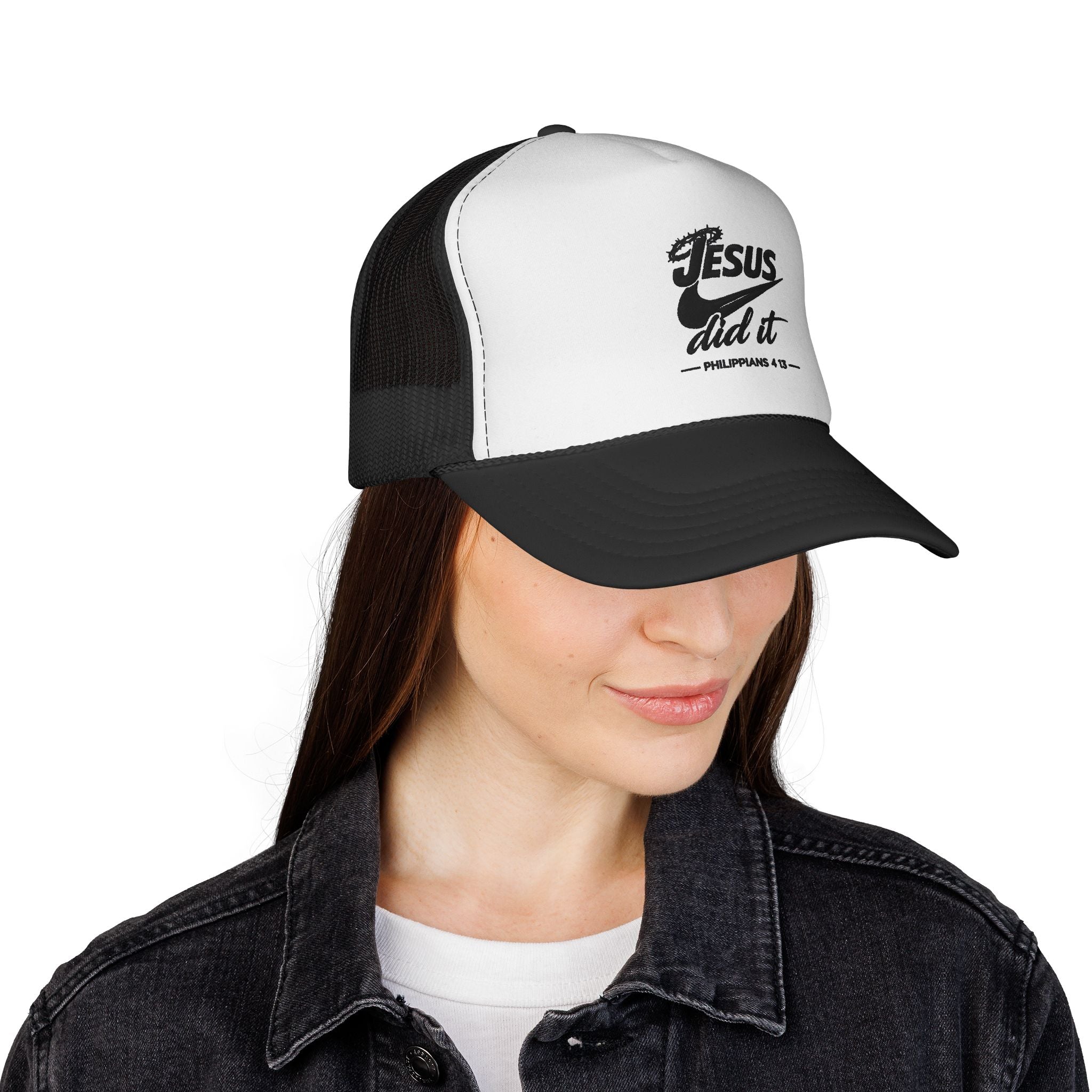 Jesus Did It Embroidered Trucker Cap — Christian Snapback Hat