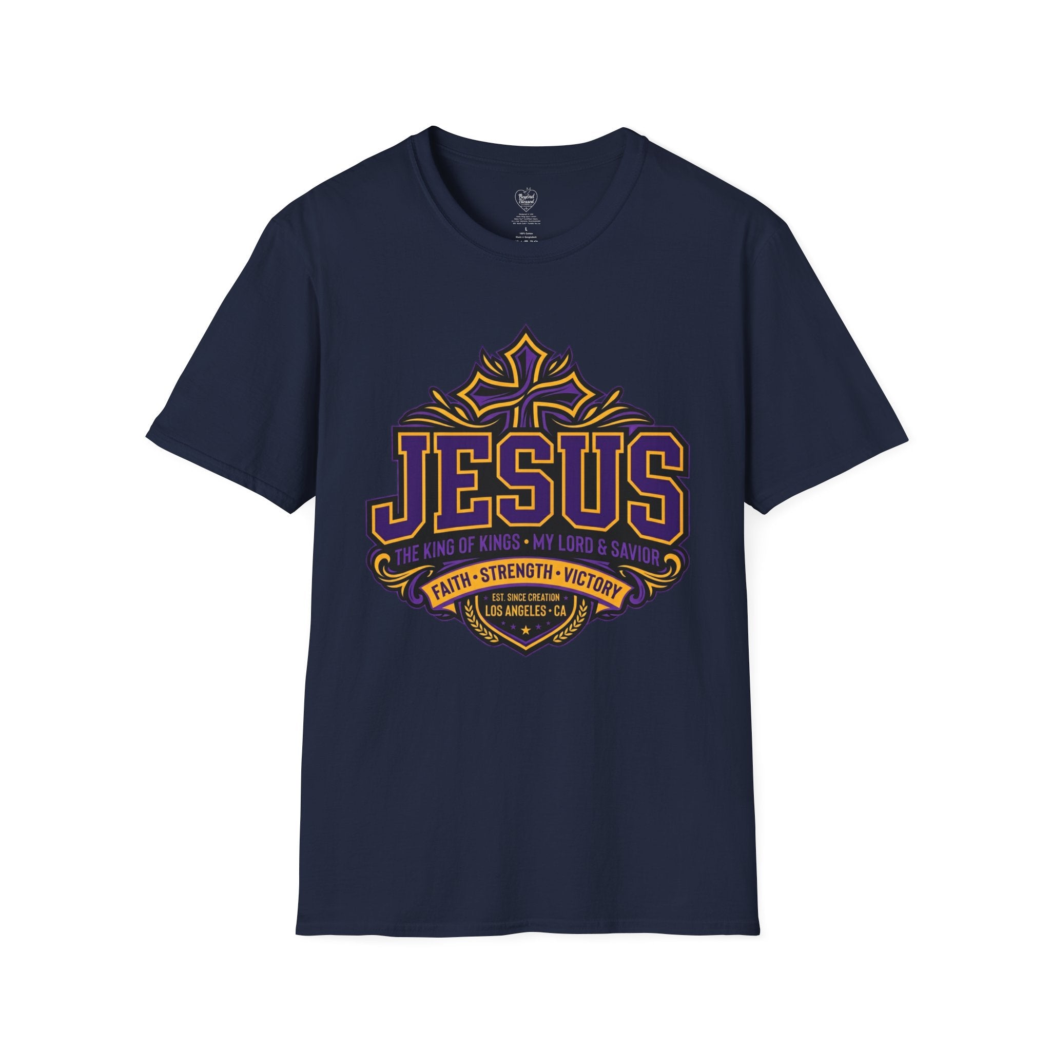 Jesus Christian T-Shirt — Purple & Gold Faith Tee Navy 3XL