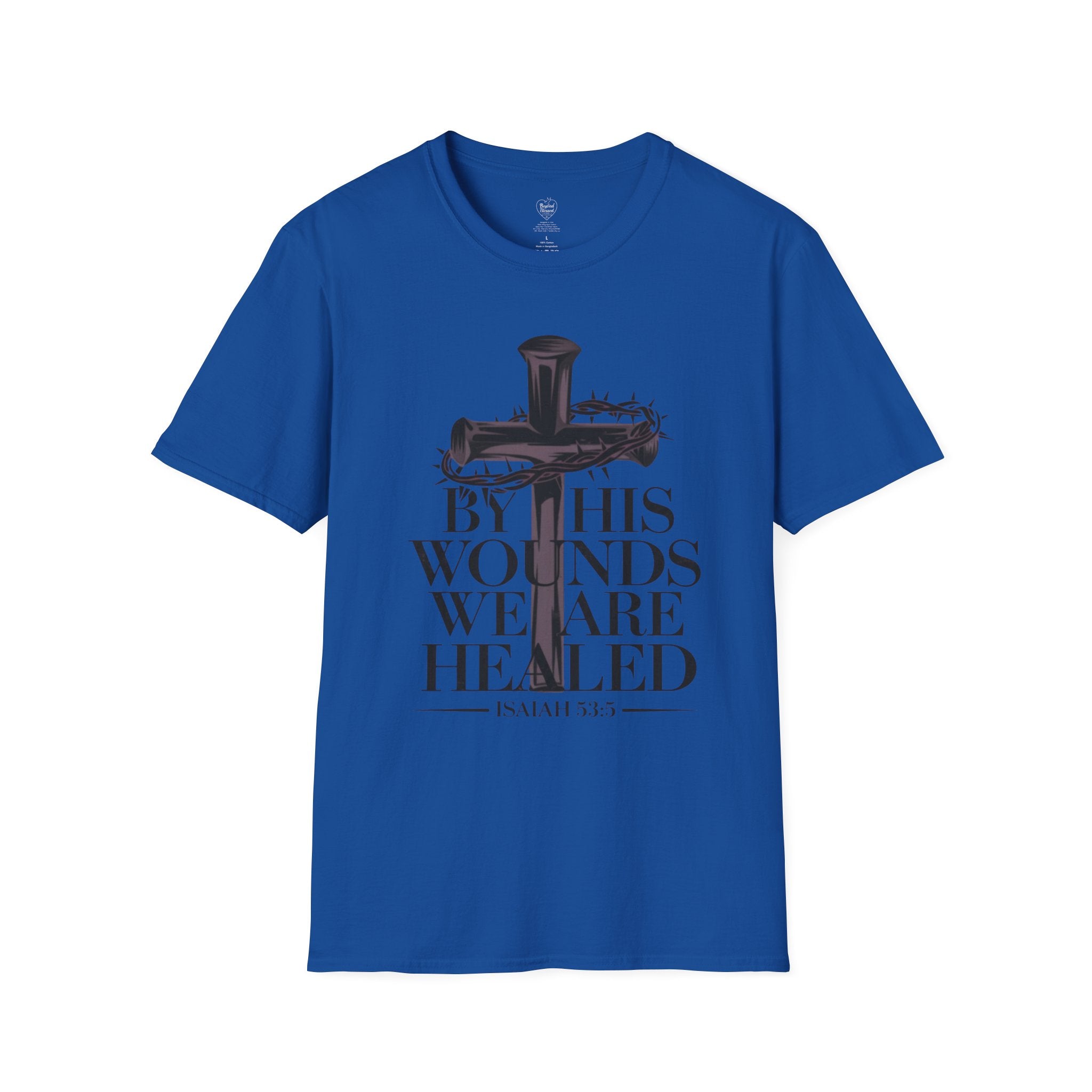 Isaiah 'By His Wounds We Are Healed' Cross T-Shirt Royal