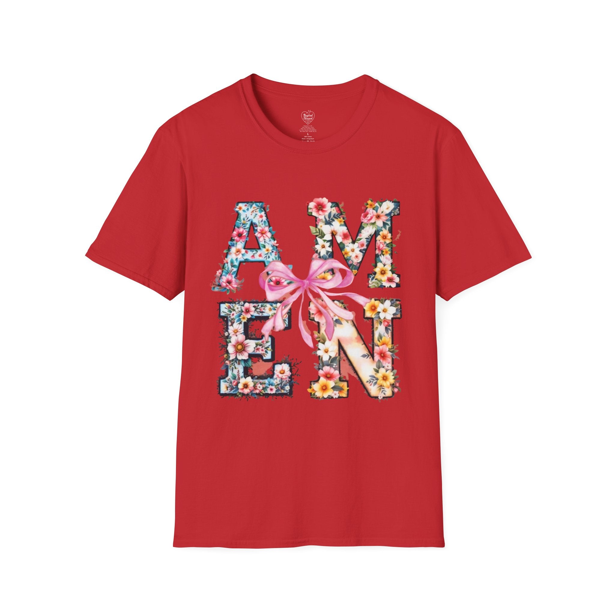 Amen Patchwork Flower Jesus T-Shirt Red