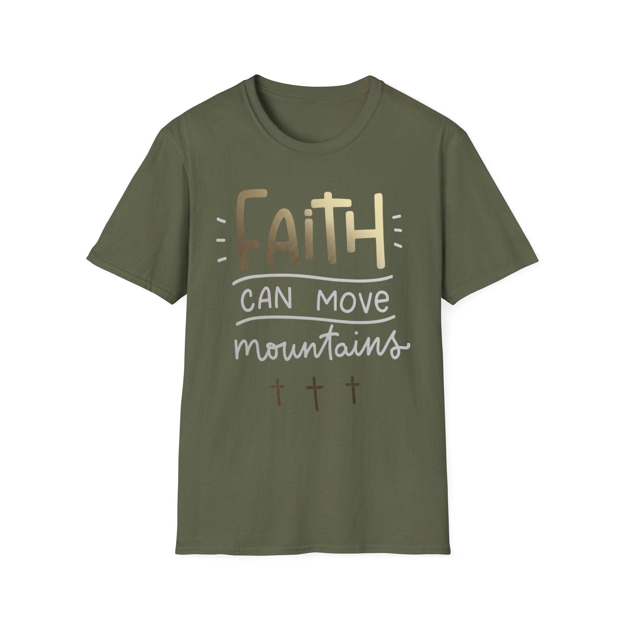 Faith Can Move Mountains T‑Shirt | Christian Scripture Tee Matthew 17:20 Military Green