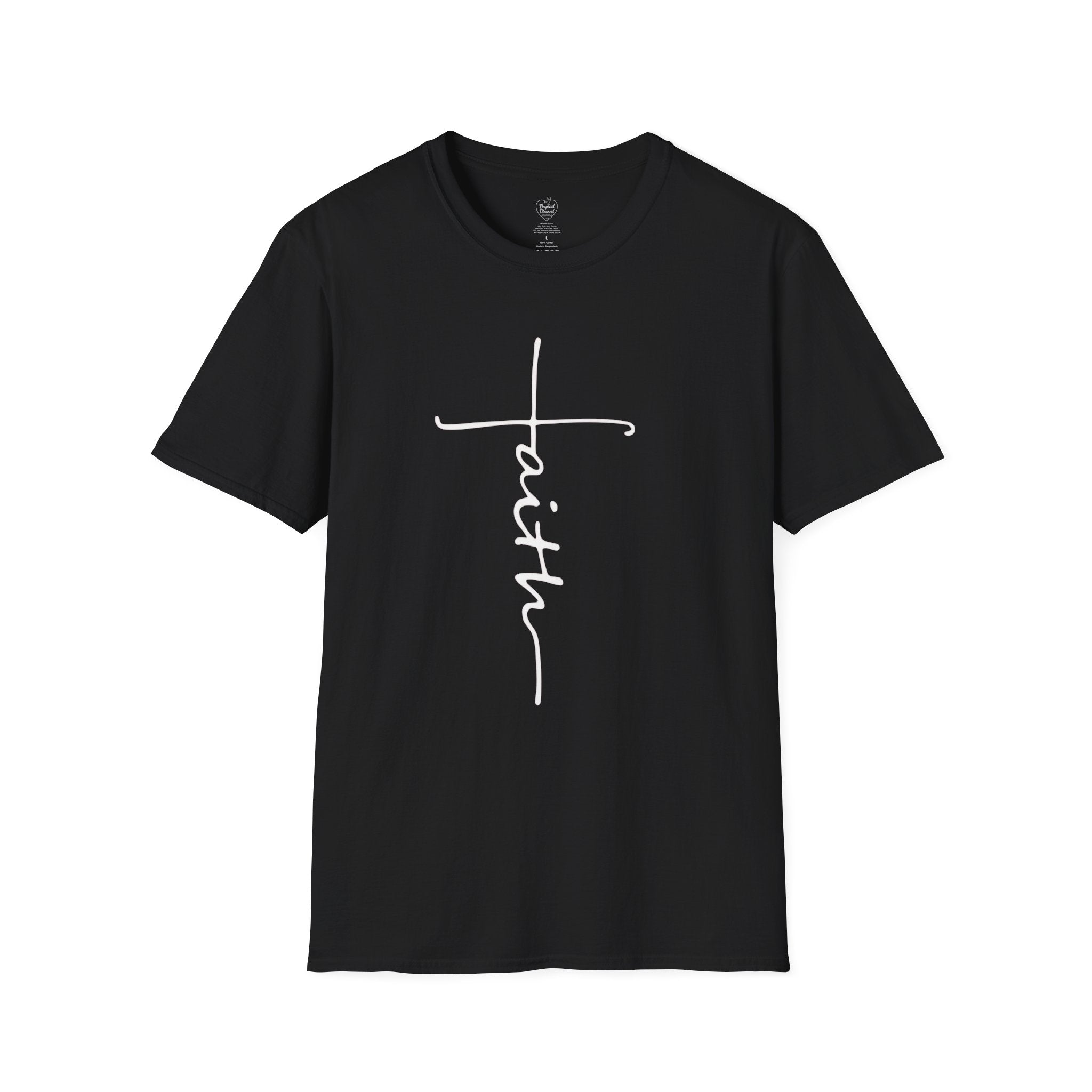 Cursive Faith Christian T‑Shirt – Minimalist Vertical Scripture Tee Black