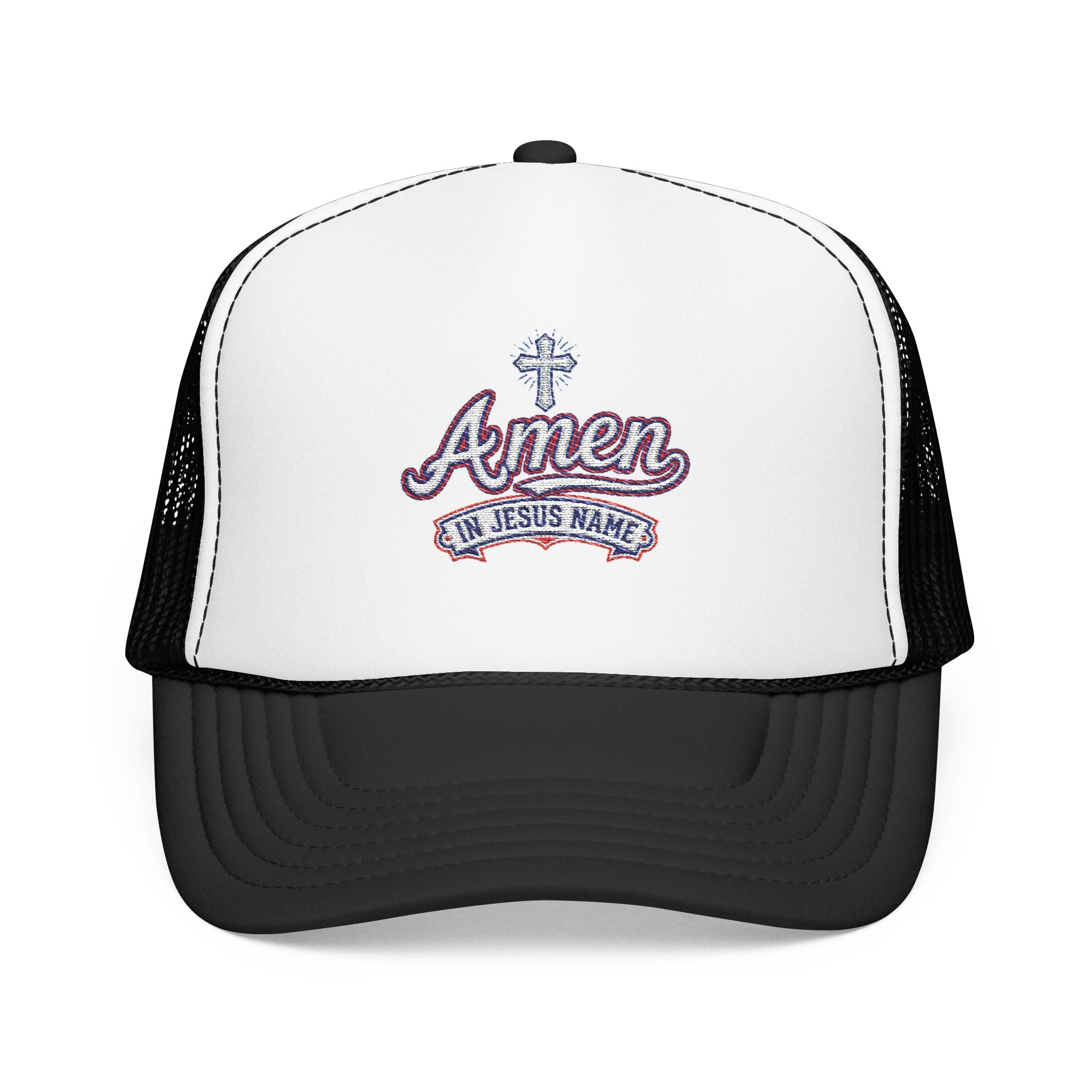 Amen 'In Jesus Name' Embroidered Trucker Hat — Atlanta A. Snapback