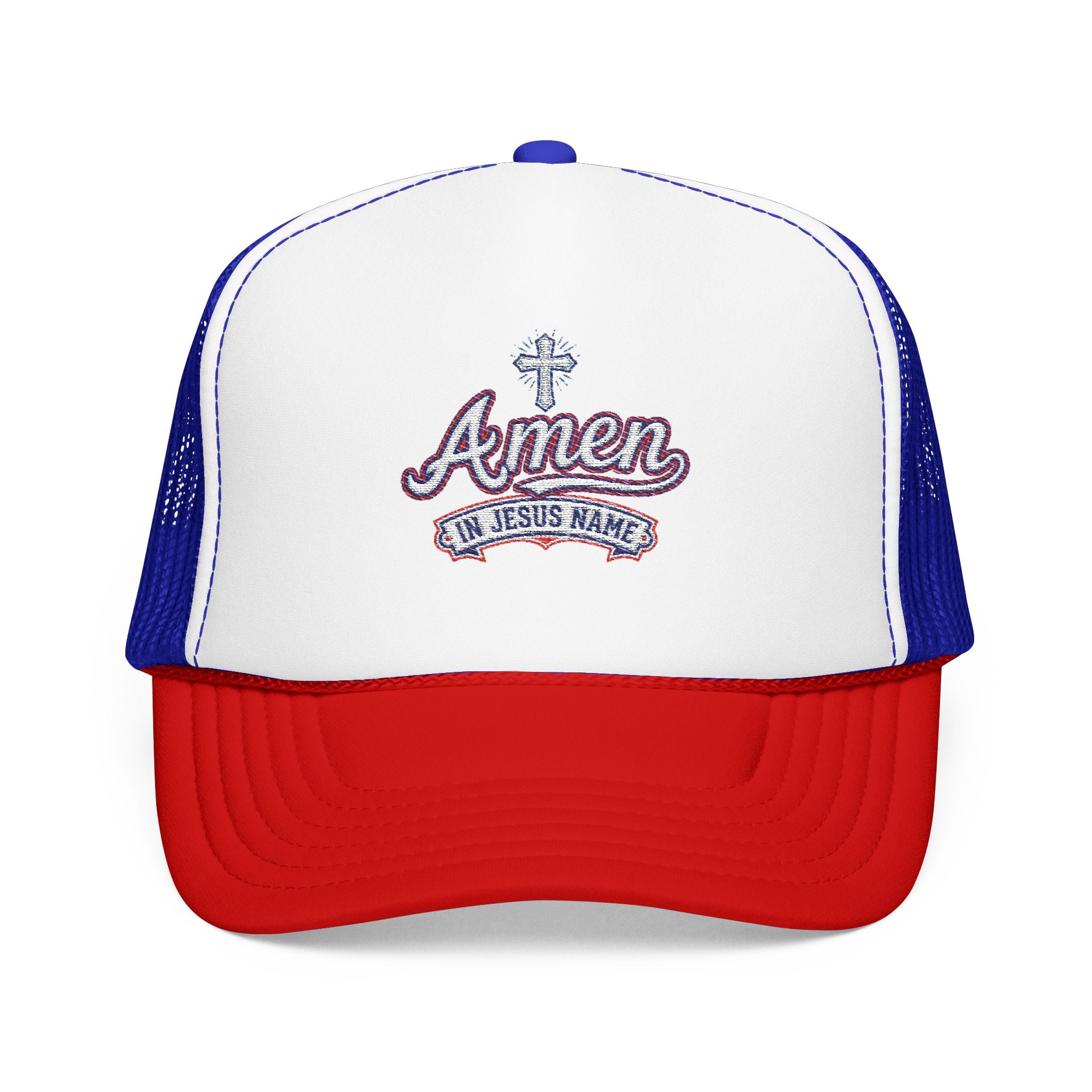 Amen 'In Jesus Name' Embroidered Trucker Hat — Atlanta A. Snapback