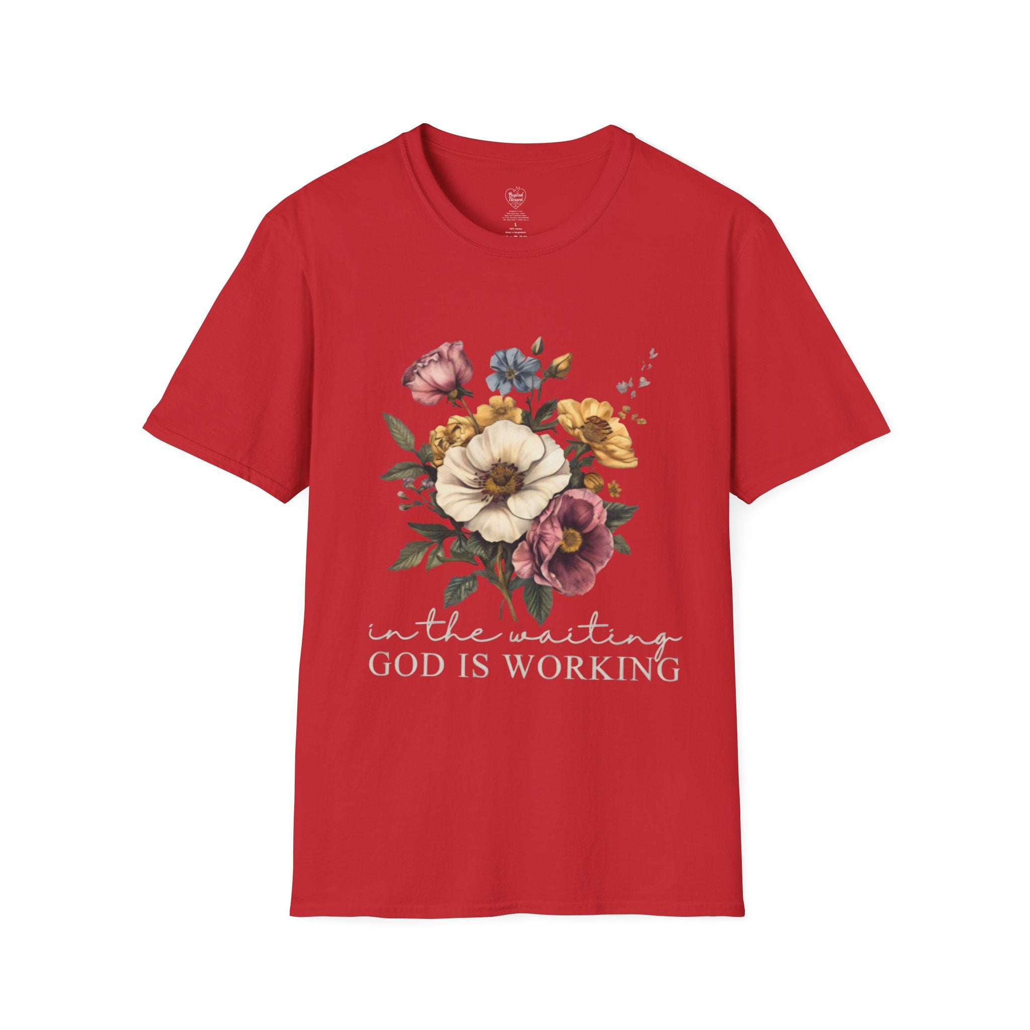 Christian T-Shirt — In the Waiting: God Is Working Red