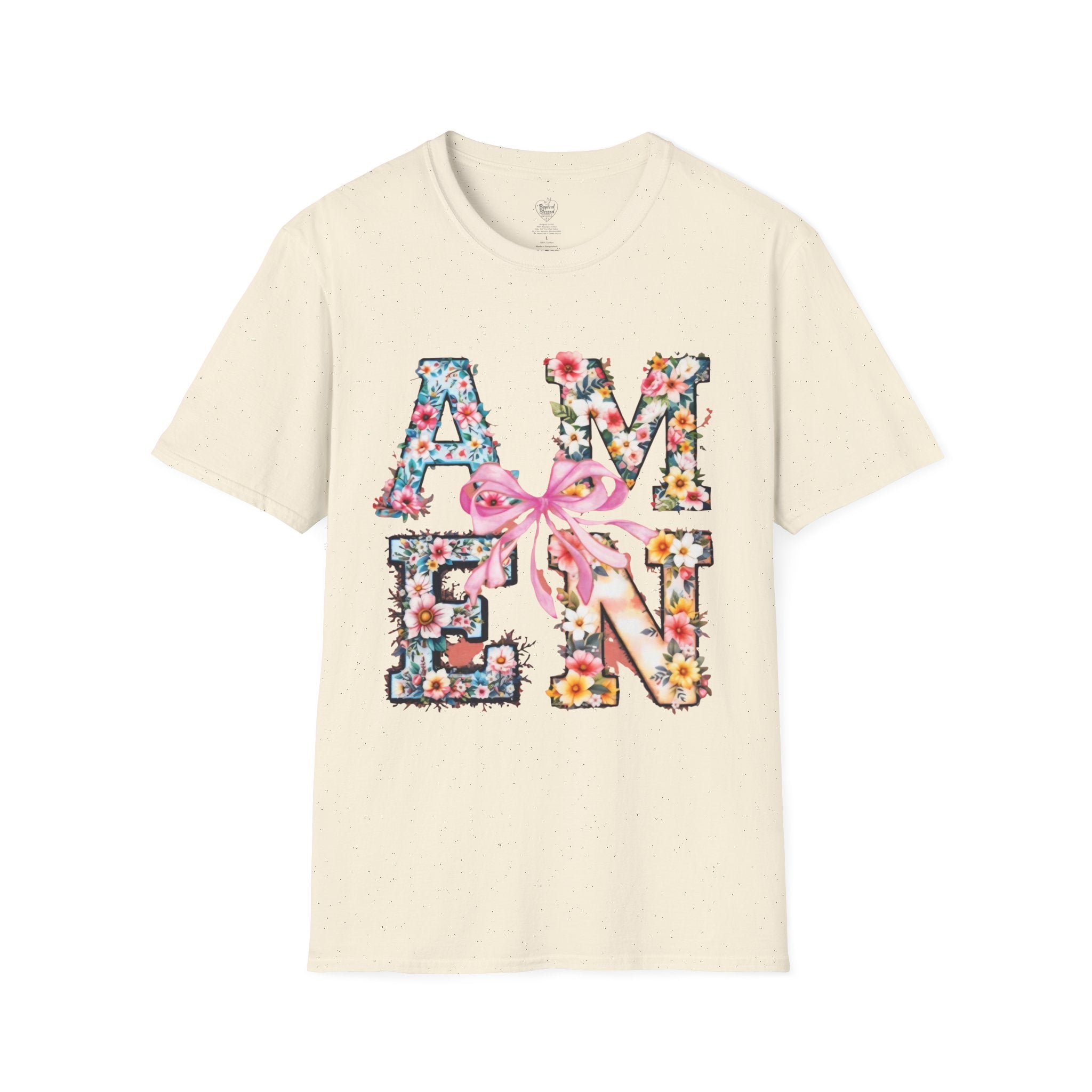 Amen Patchwork Flower Jesus T-Shirt Natural