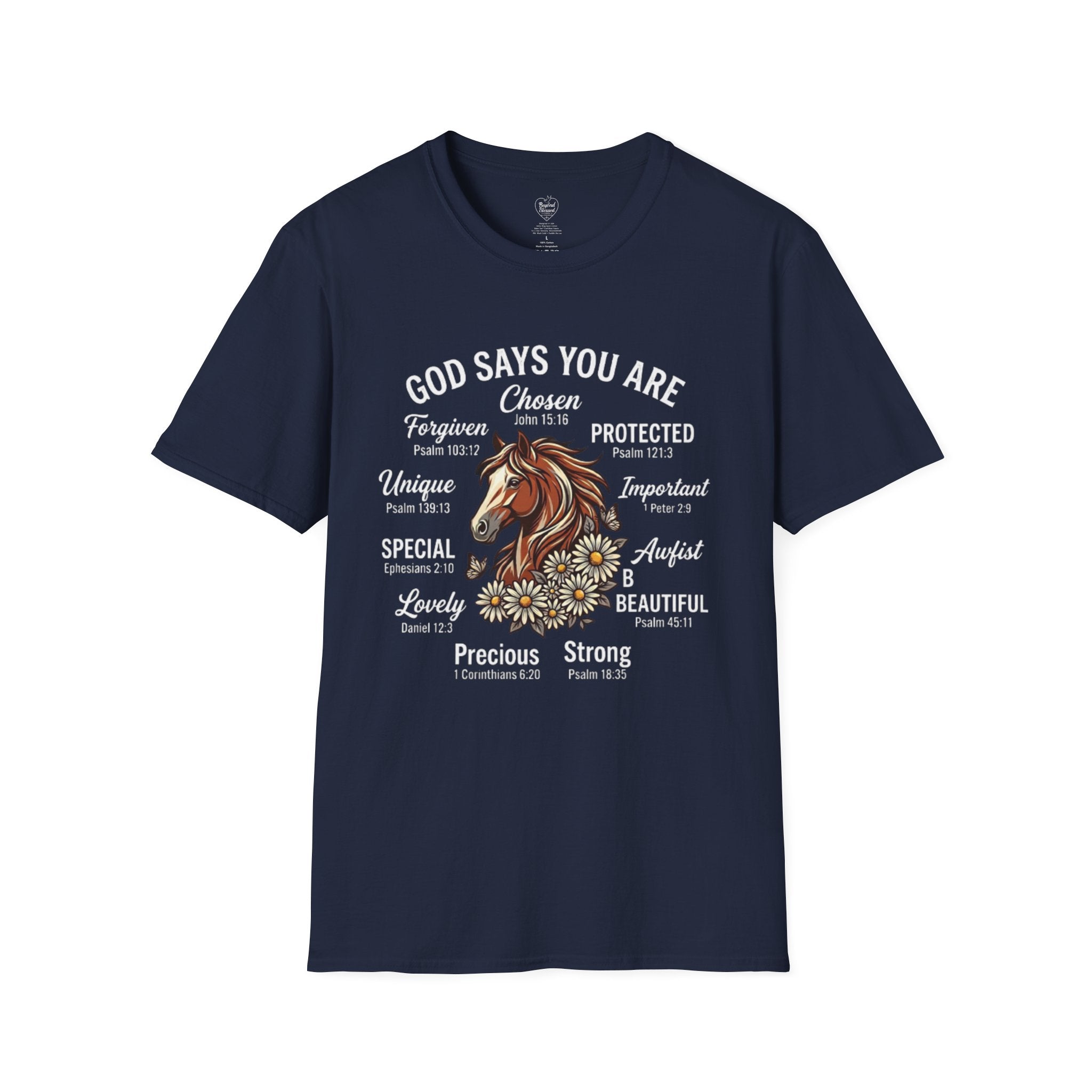 Christian T-Shirt — "God Says You Are" Inspirational Faith Tee Navy