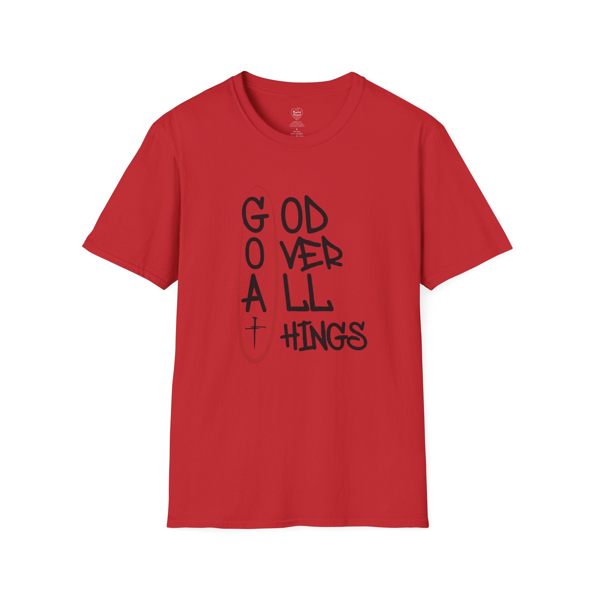 God Over All Things Christian T-Shirt — Goat Design 3 Red