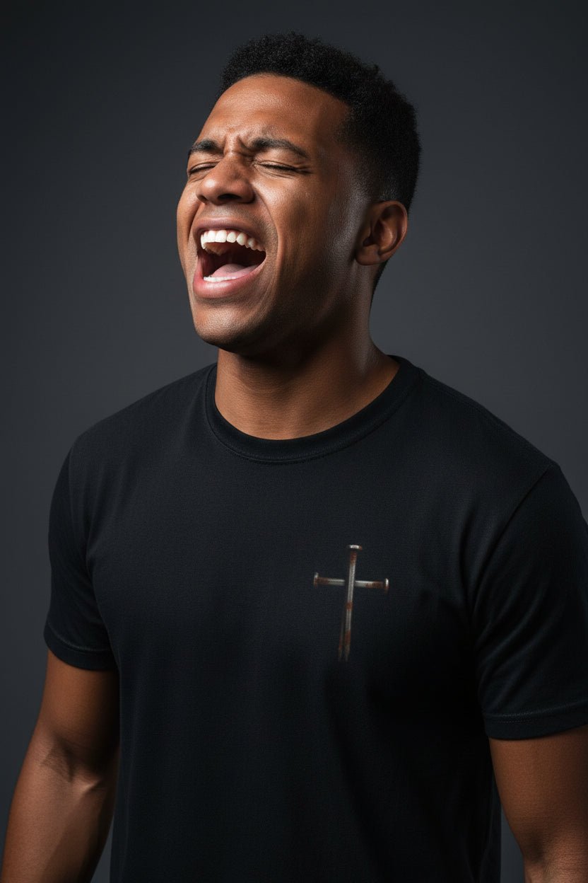 Faith Over Fear Christian T-Shirt with Cross Black