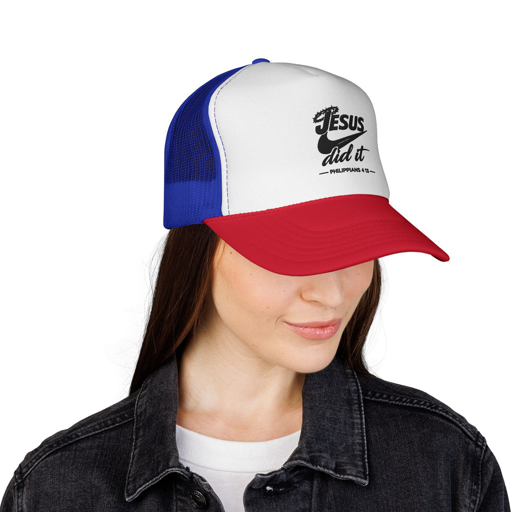 Jesus Did It Embroidered Trucker Cap — Christian Snapback Hat