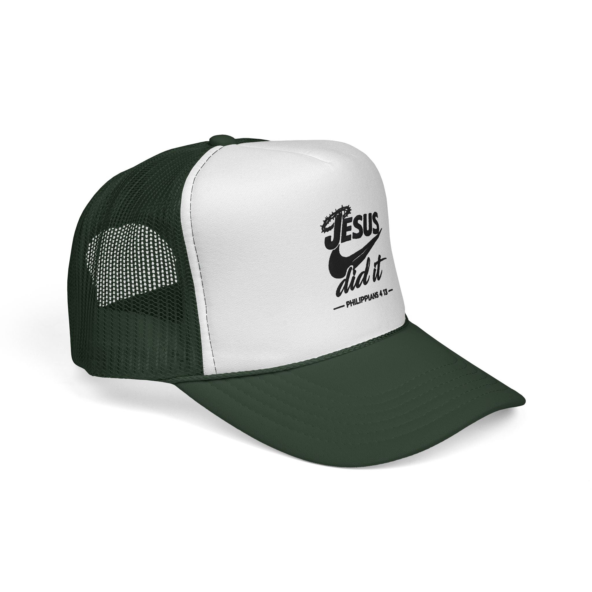 Jesus Did It Embroidered Trucker Cap — Christian Snapback Hat