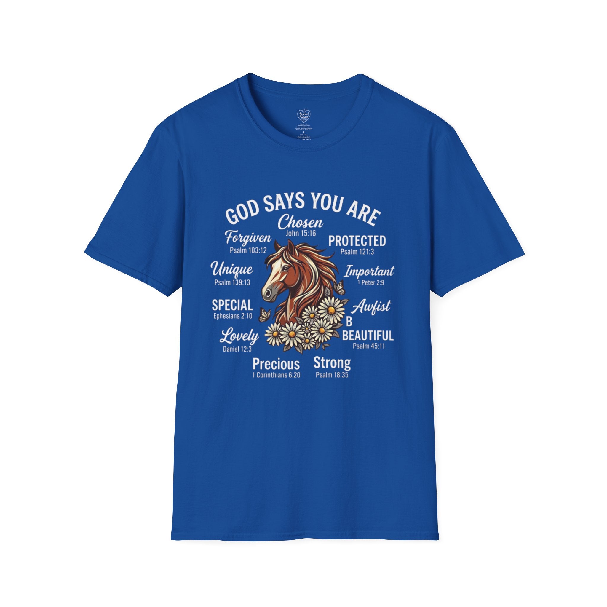 Christian T-Shirt — "God Says You Are" Inspirational Faith Tee Royal