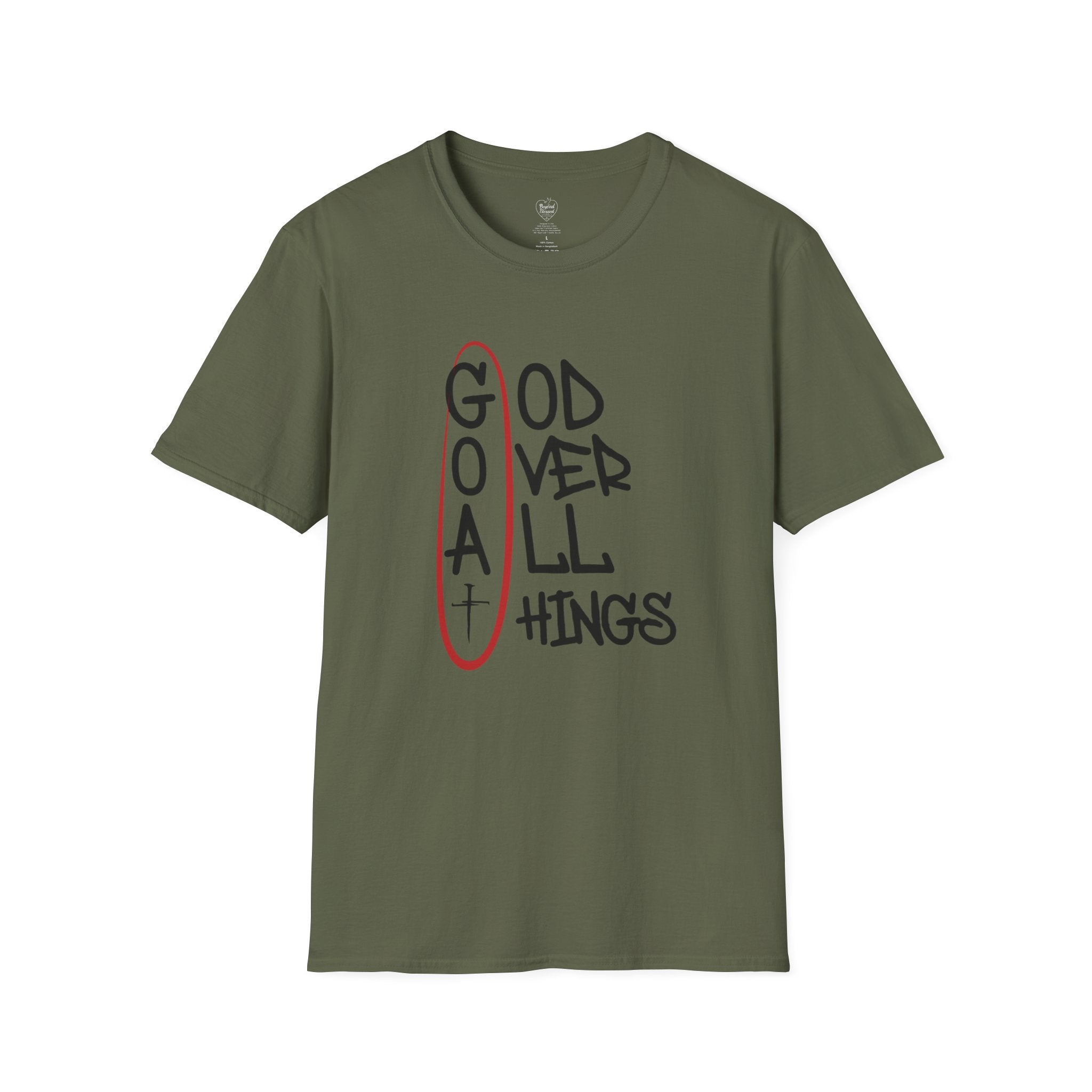 God Over All Things Christian T-Shirt — Goat Design 3 Military Green