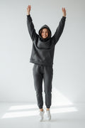 Faith Over Fear Hoodie Tee — Christian Cross Long Sleeve Hoodie Tee Charcoal Black TriBlend