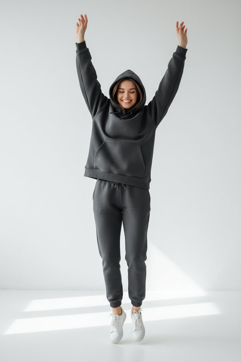 Faith Over Fear Hoodie Tee — Christian Cross Long Sleeve Hoodie Tee Charcoal Black TriBlend