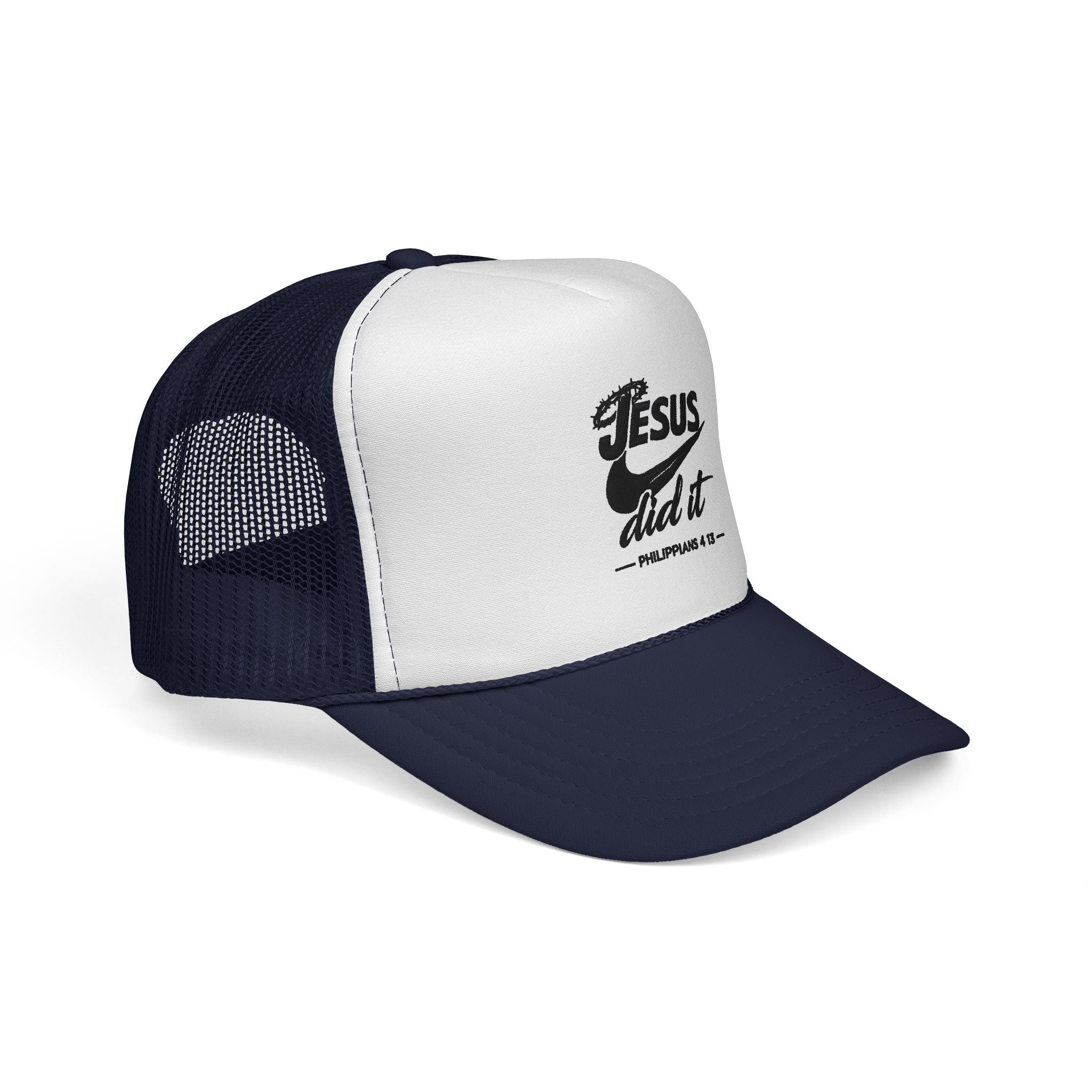 Jesus Did It Embroidered Trucker Cap — Christian Snapback Hat