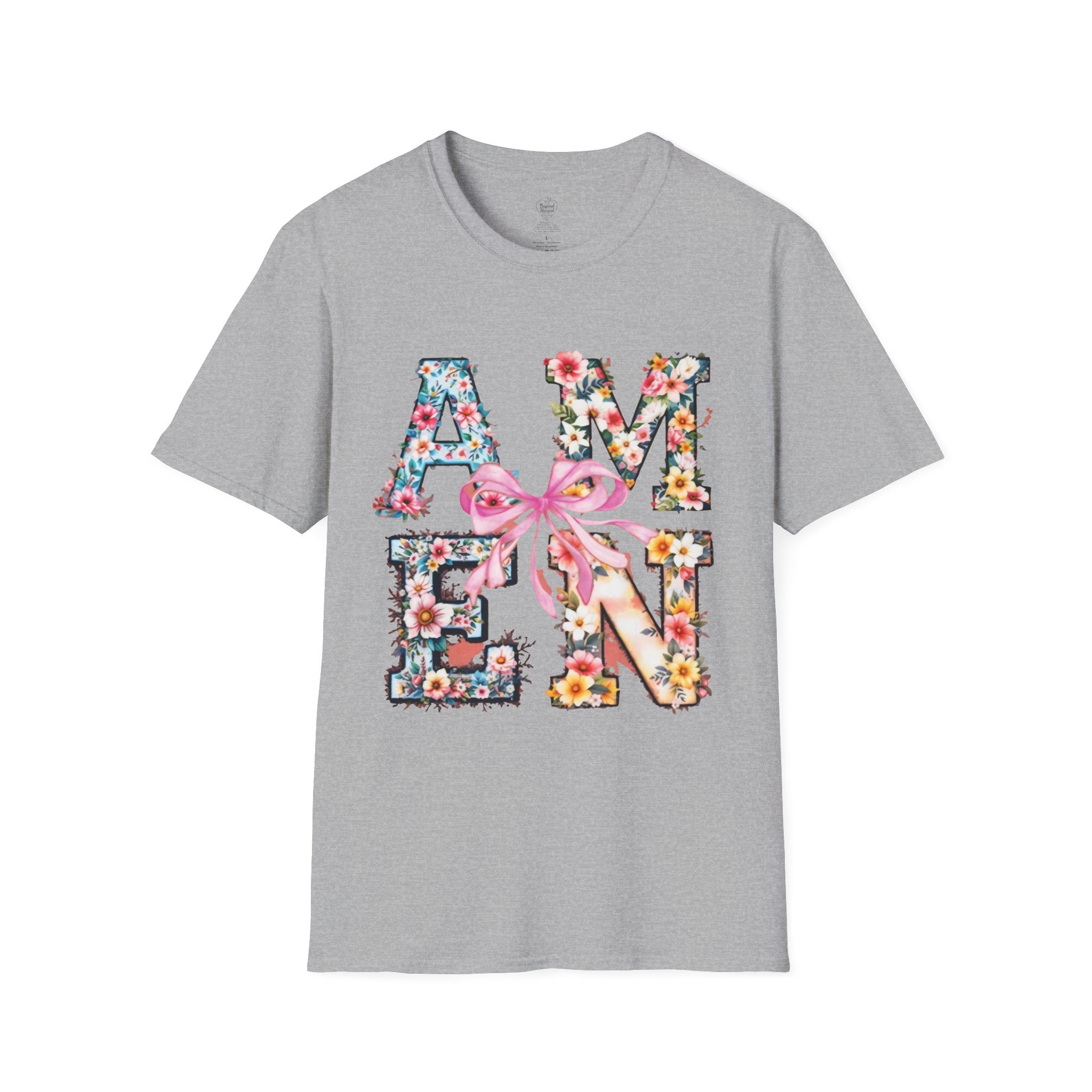 Amen Patchwork Flower Jesus T-Shirt Sport Grey