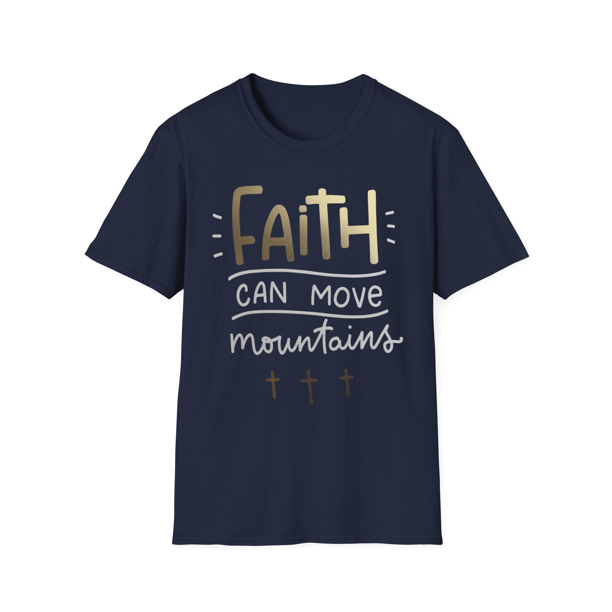 Faith Can Move Mountains T‑Shirt | Christian Scripture Tee Matthew 17:20 Navy