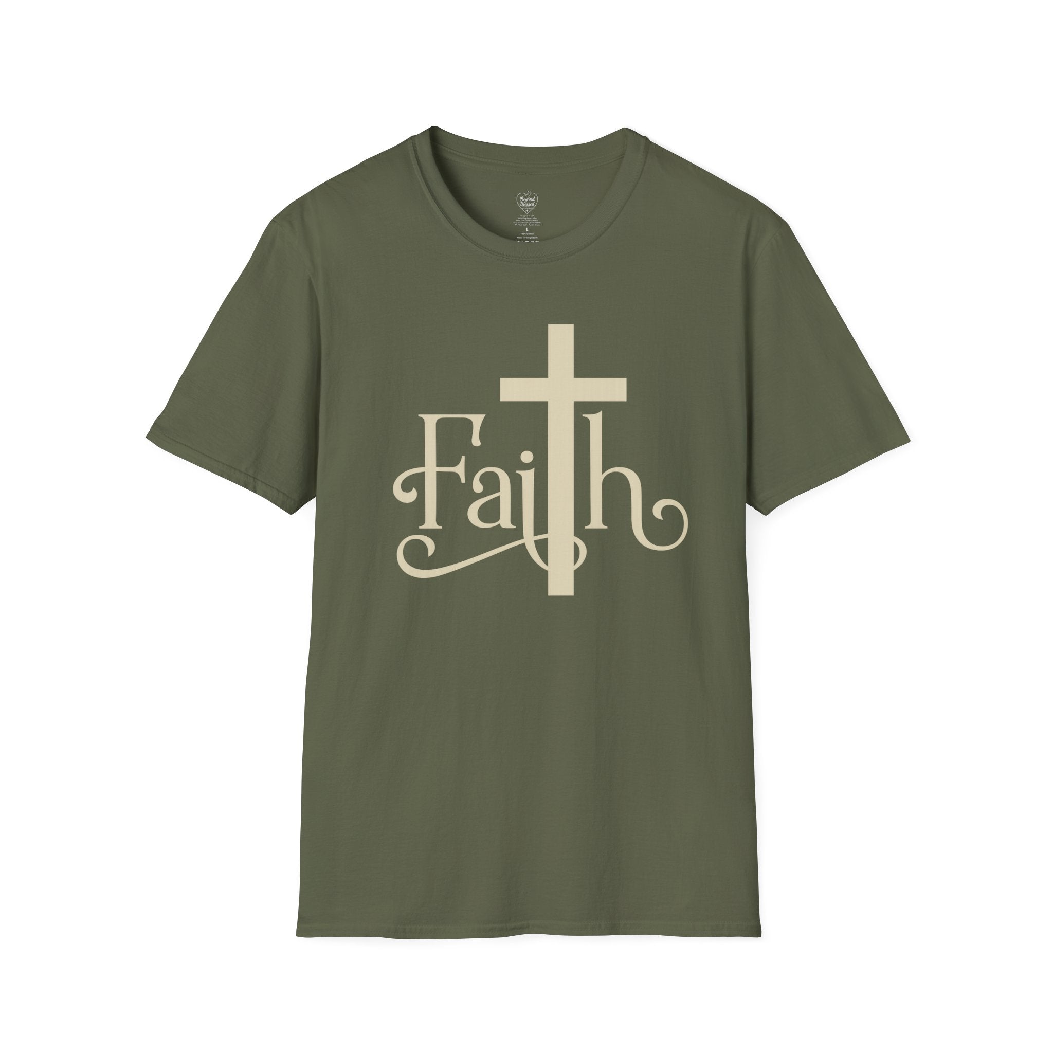 Faith Cross T-Shirt — Elegant Christian Inspirational Tee Military Green