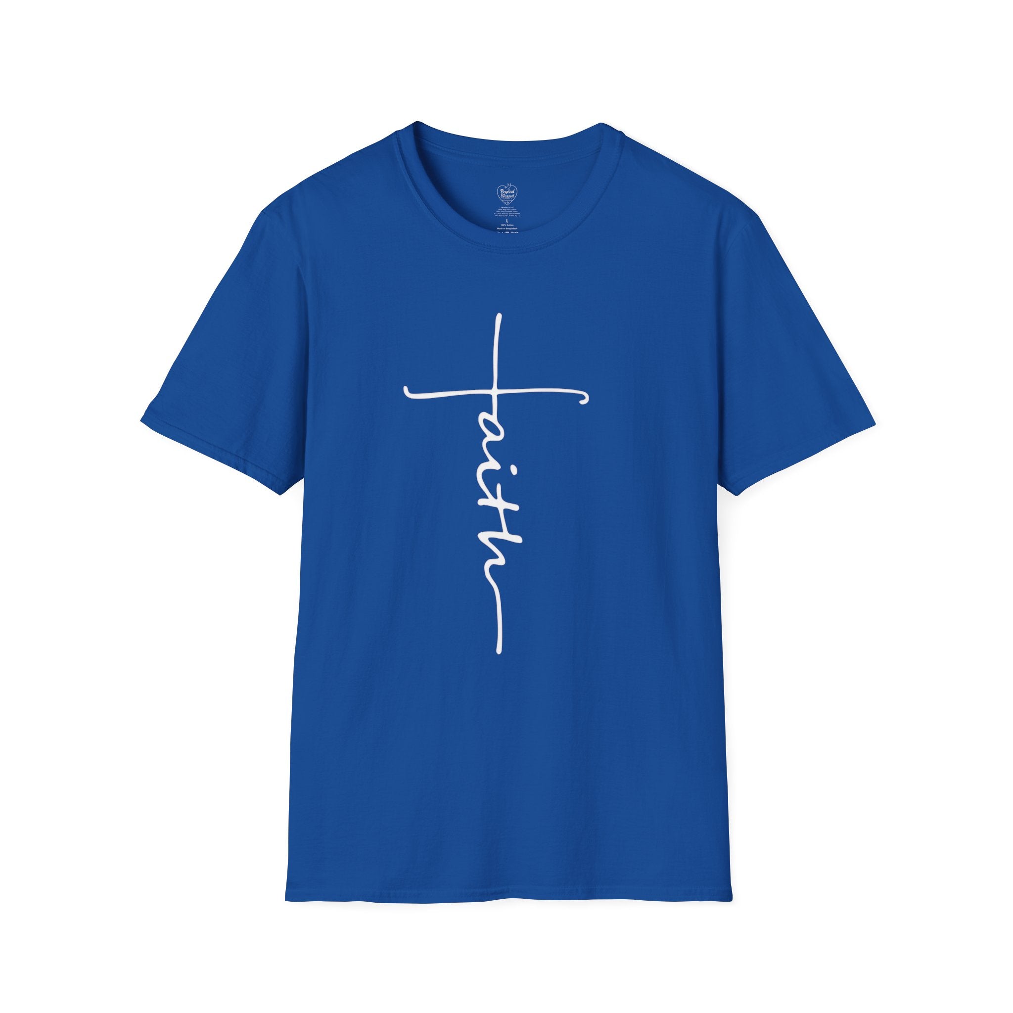 Cursive Faith Christian T‑Shirt – Minimalist Vertical Scripture Tee Royal