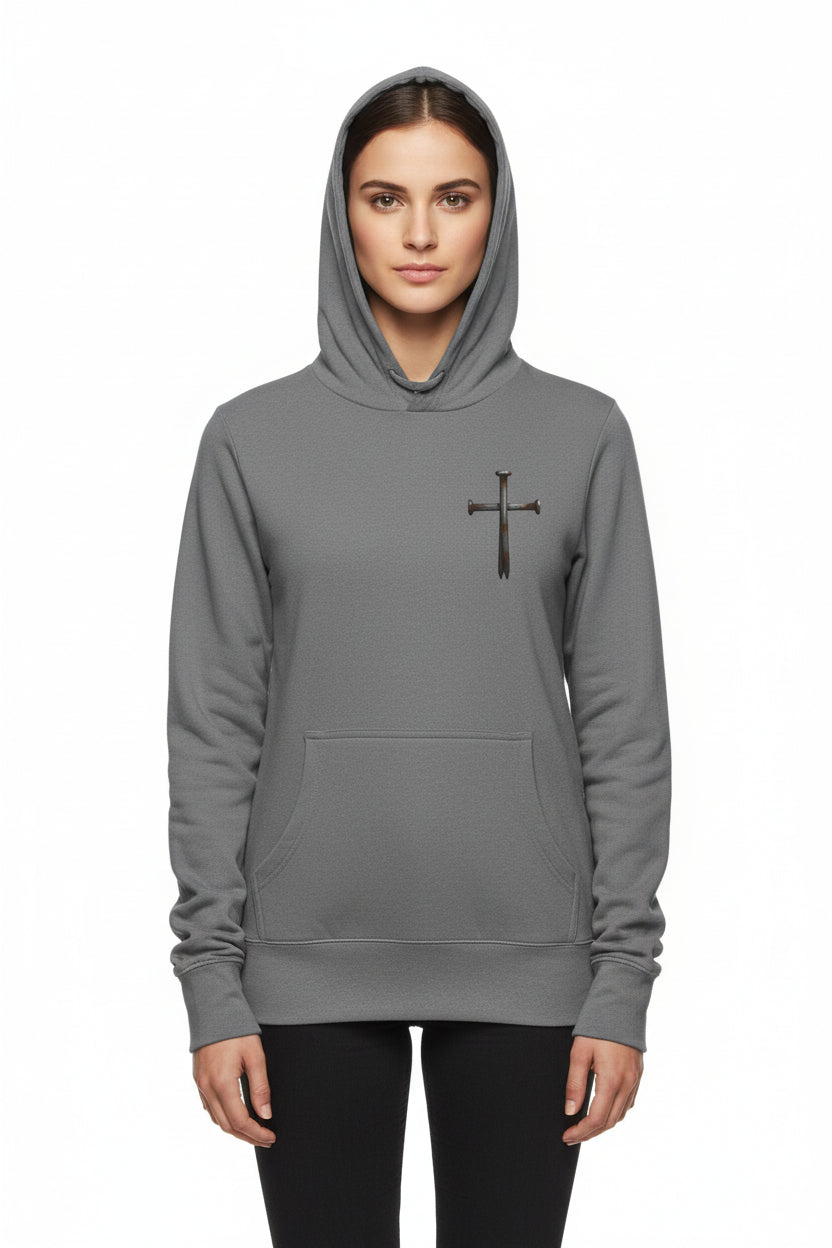 Faith Over Fear Hoodie Tee — Christian Cross Long Sleeve Hoodie Tee Grey TriBlend