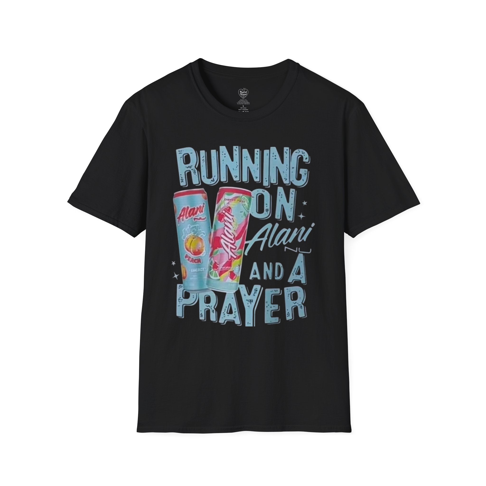 Christian T-Shirt — "Running on an Alani and a Prayer" Black