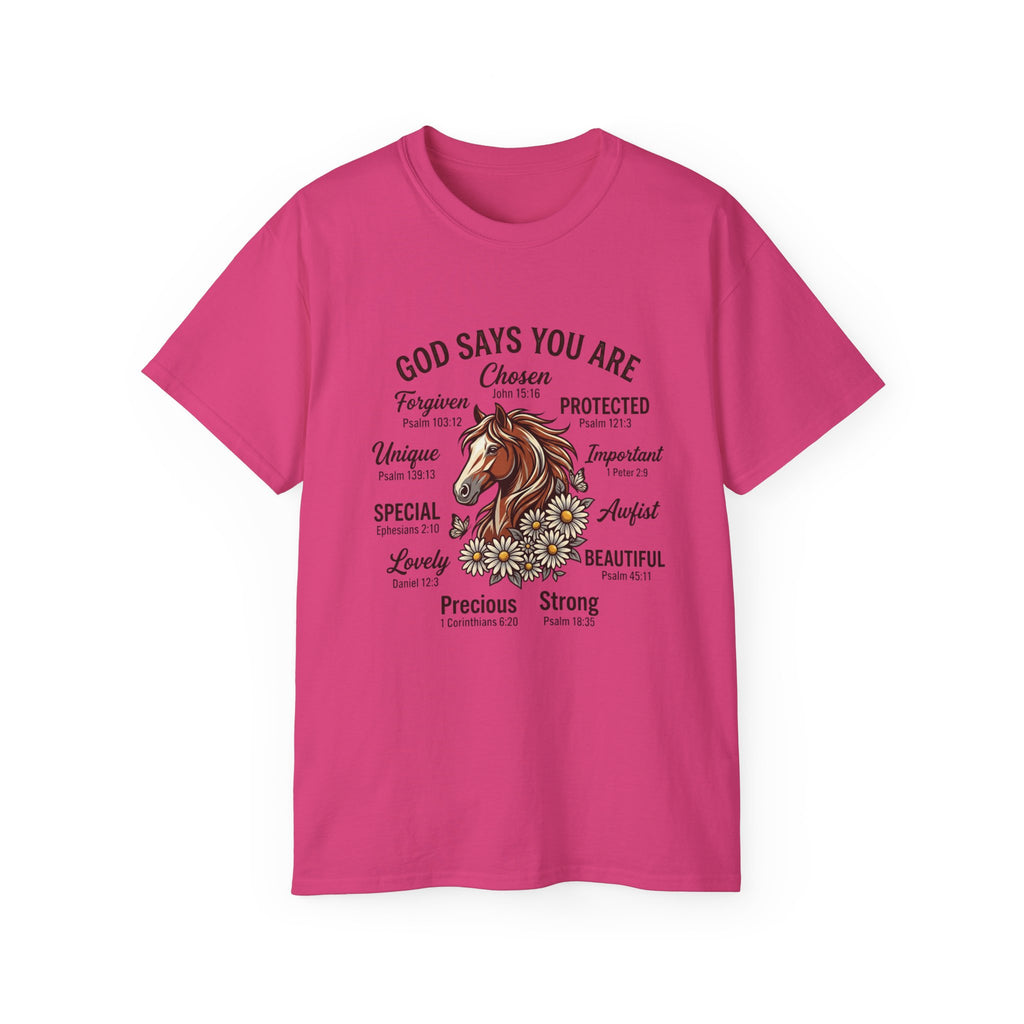 God Says You Are Christian T-Shirt | Faith Typography Tee Heliconia