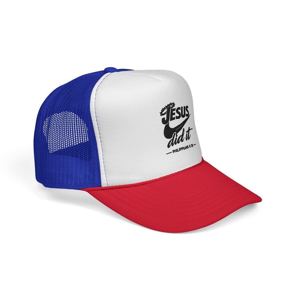 Jesus Did It Embroidered Trucker Cap — Christian Snapback Hat