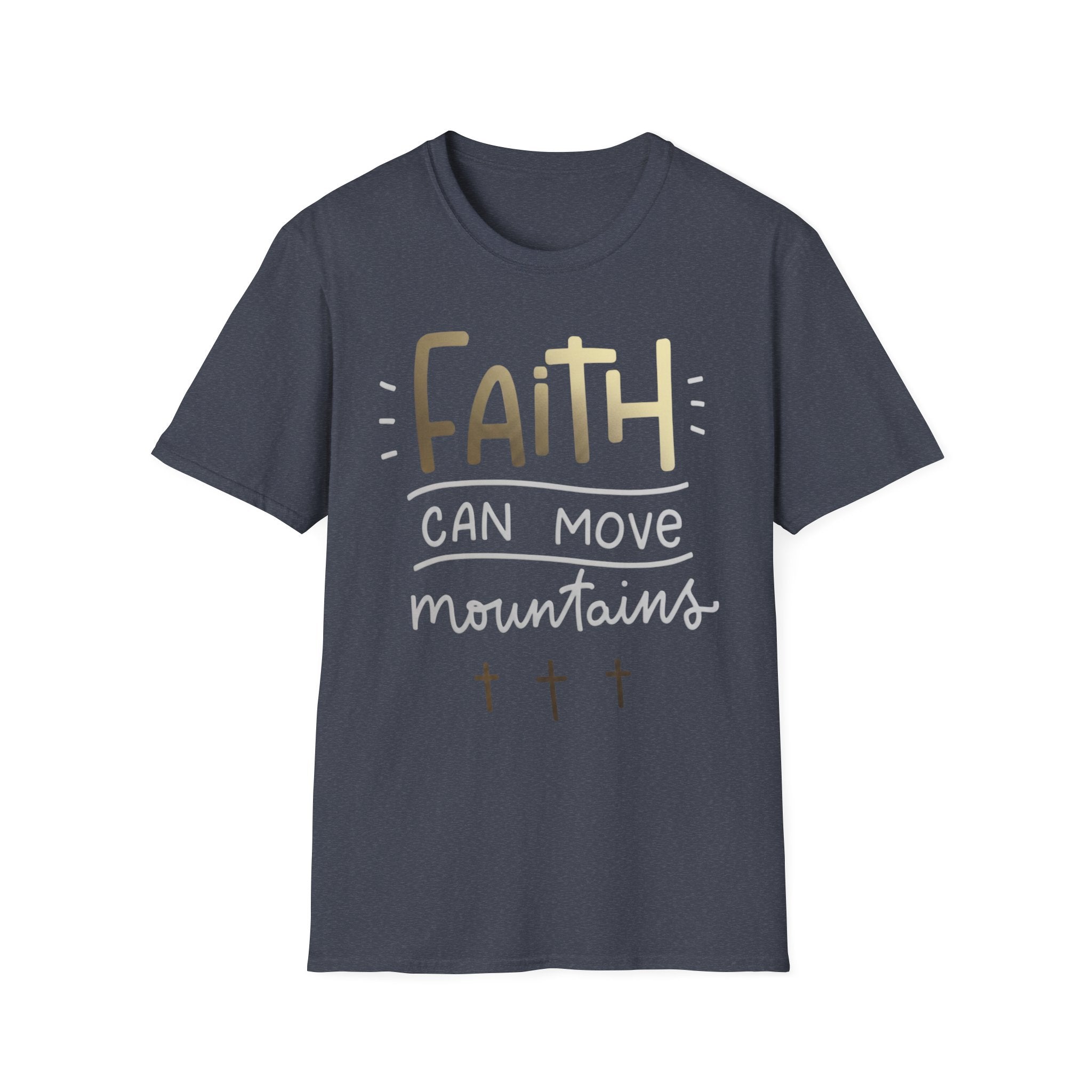 Faith Can Move Mountains T‑Shirt | Christian Scripture Tee Matthew 17:20 Heather Navy