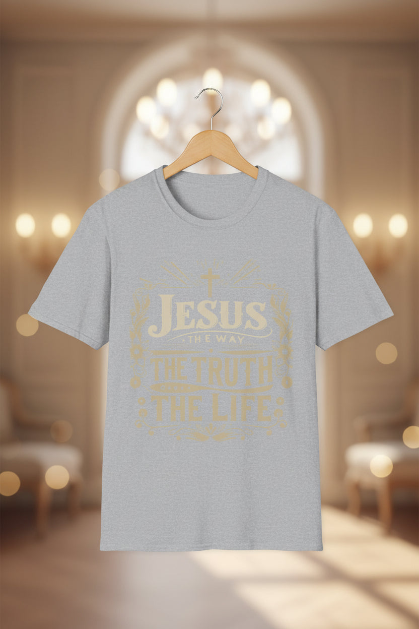 Christian T-Shirt — "Jesus the Way the Truth the Life" Faith Tee Sport Grey