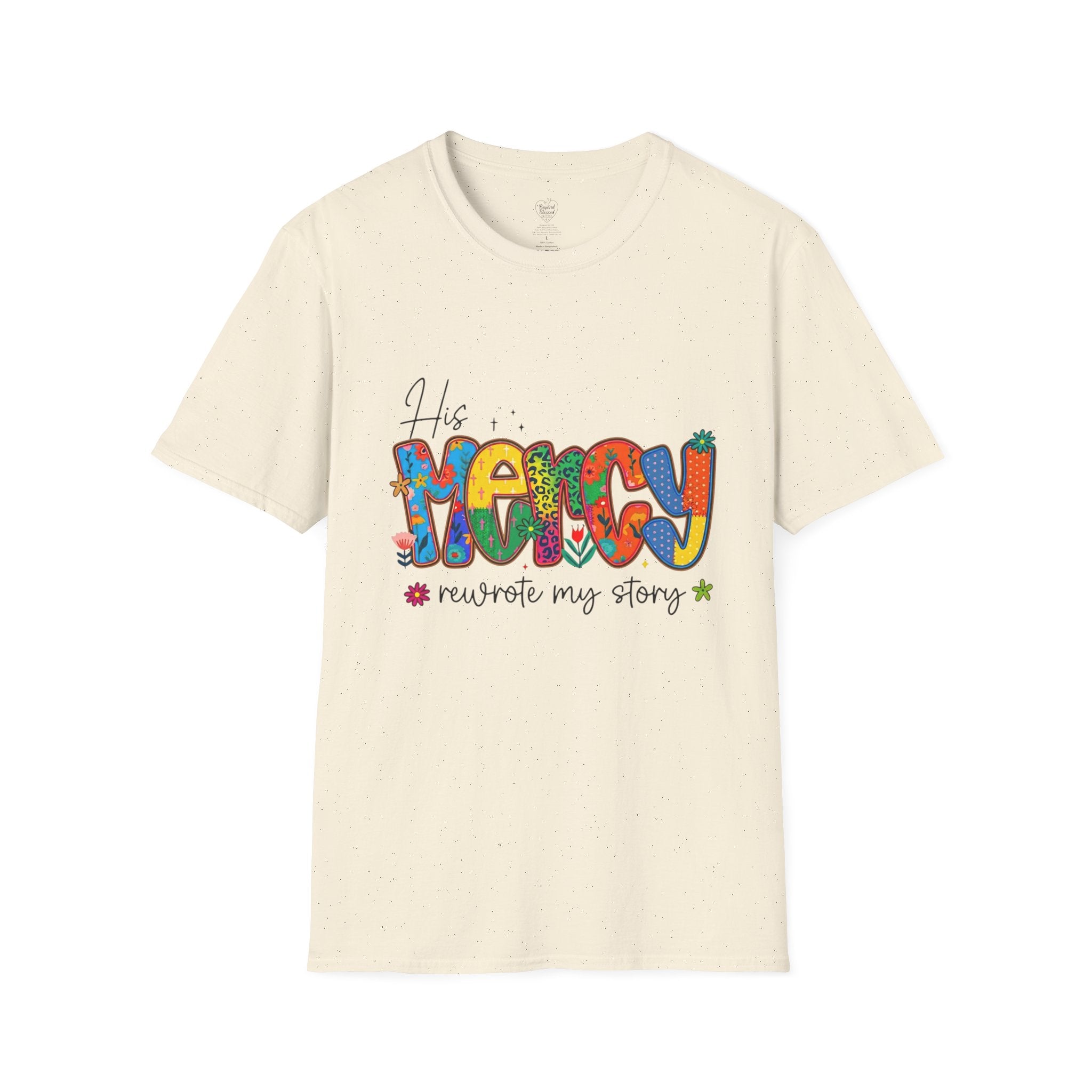 His Mercy Rewrote My Story T-Shirt — Christian Faith Tee Natural